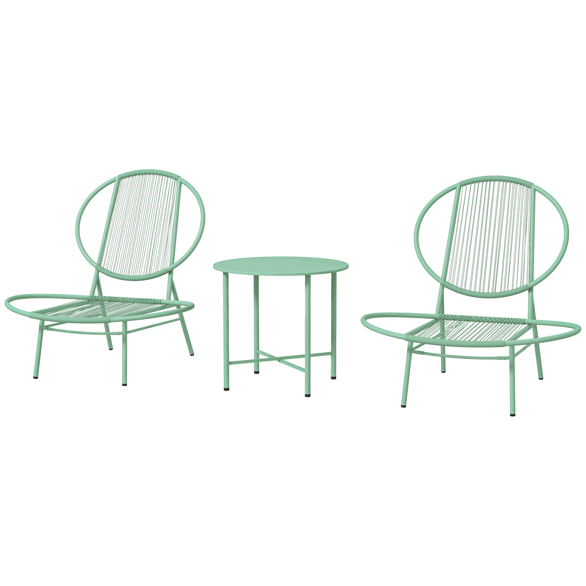 Outsunny 3-Delige Bistroset van Polyrattan - Weerbestendige Tuinmeubelset met Bistrotisch - Schelpvormige Tuinstoelen Groen