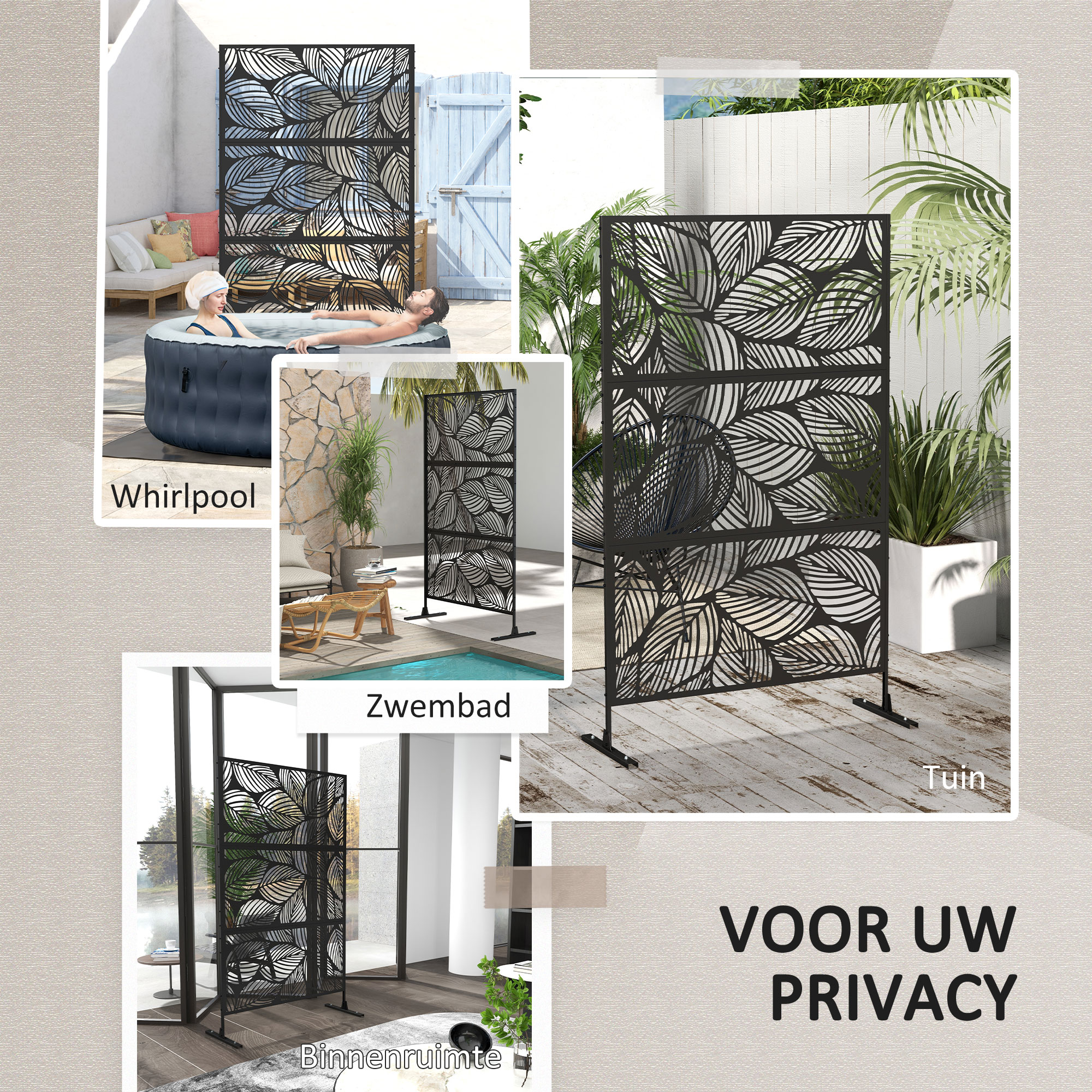 Outsunny Tuinafscheiding met bloemenpatroon, metaal, 122 x 45 x 198 cm, zwart