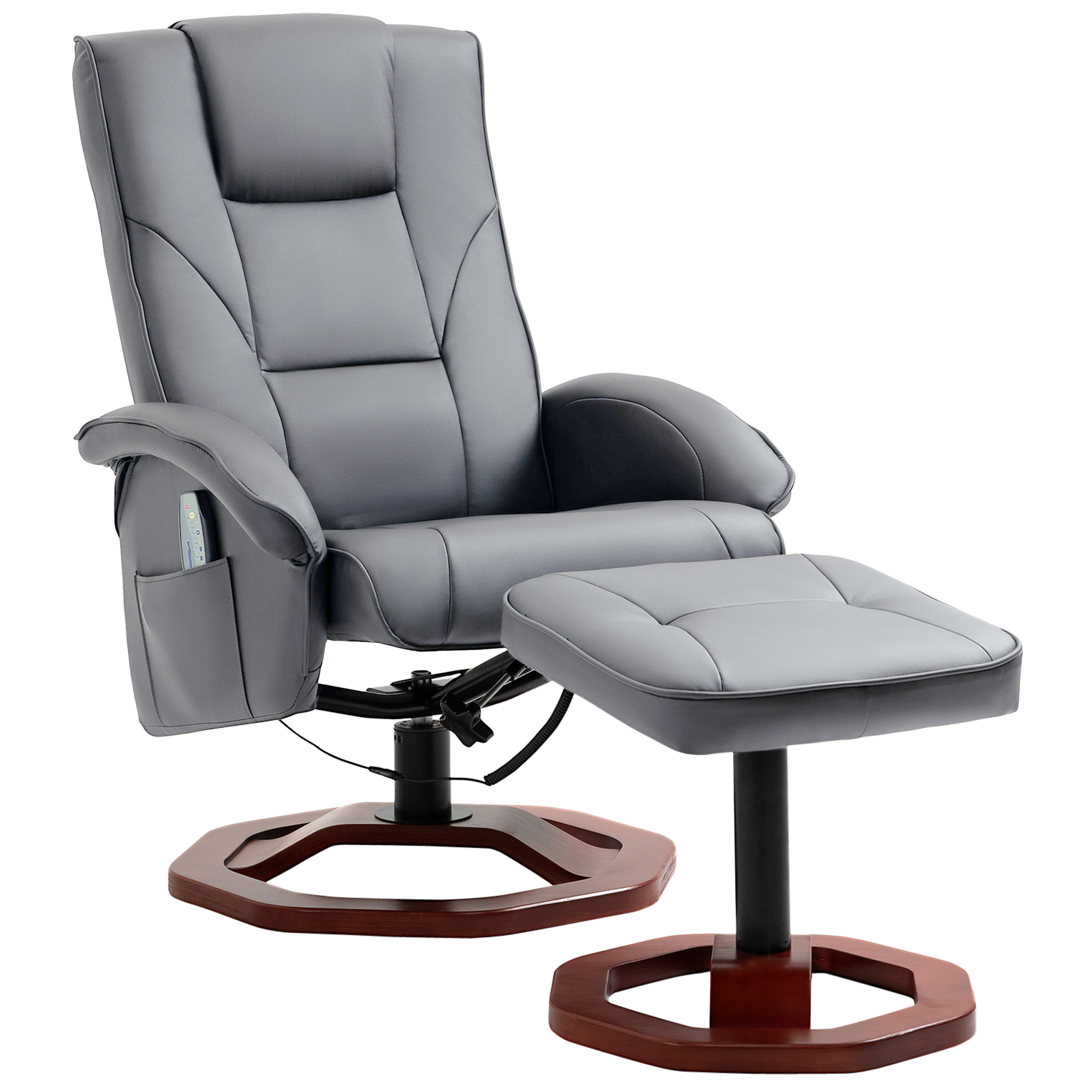 HOMCOM Massagestoel met Voetenbank, Verstelbaar, Afstandsbediening, Draaibaar, Leatherlook, tot 150 kg, Donkergrijs