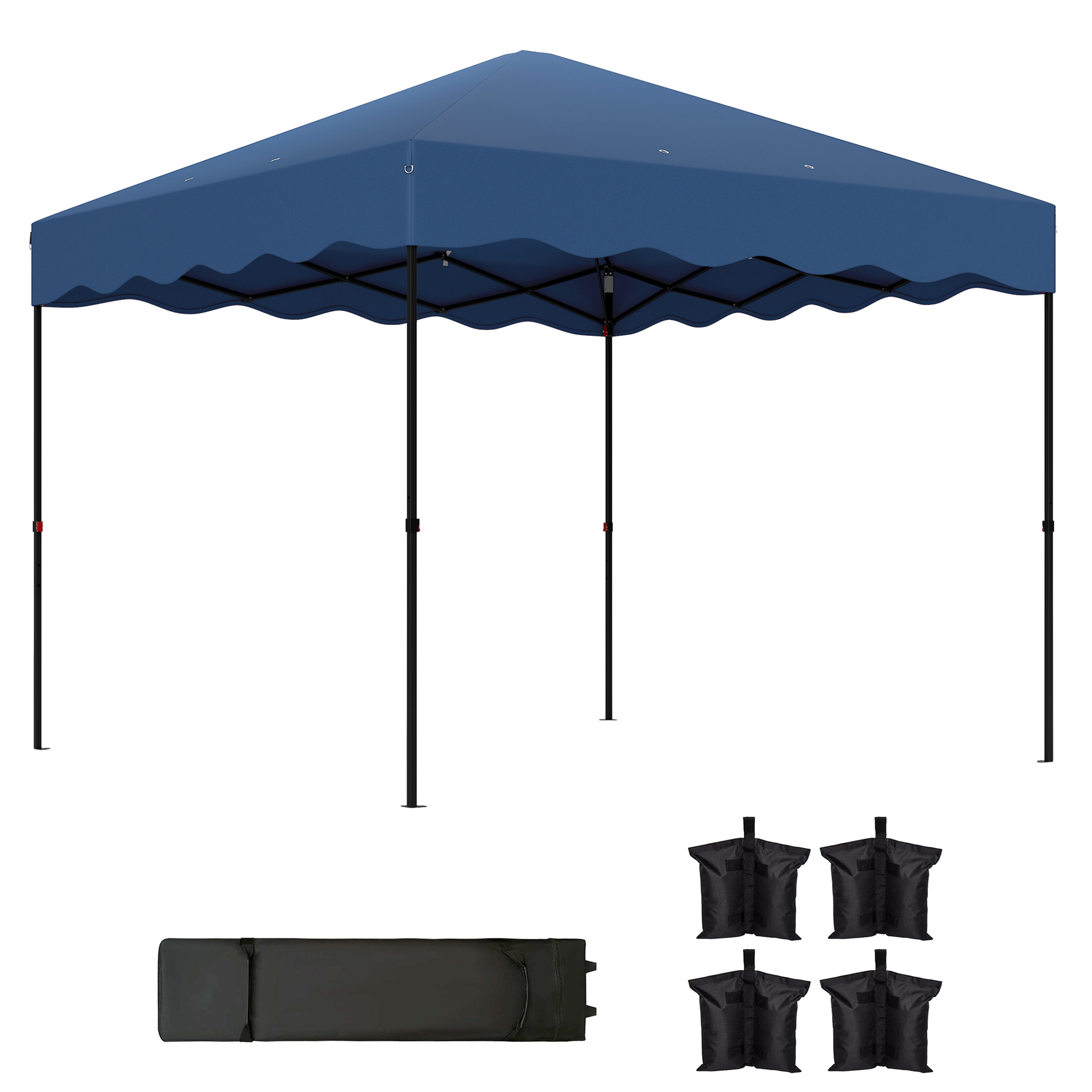 Outsunny 3 x 3 m Pop-up Paviljoen, Hoogteaanpasbaar Tuinpaviljoen, met RolTas, voor Tuin, Terras, Metaal, Stof, Donkerblauw
