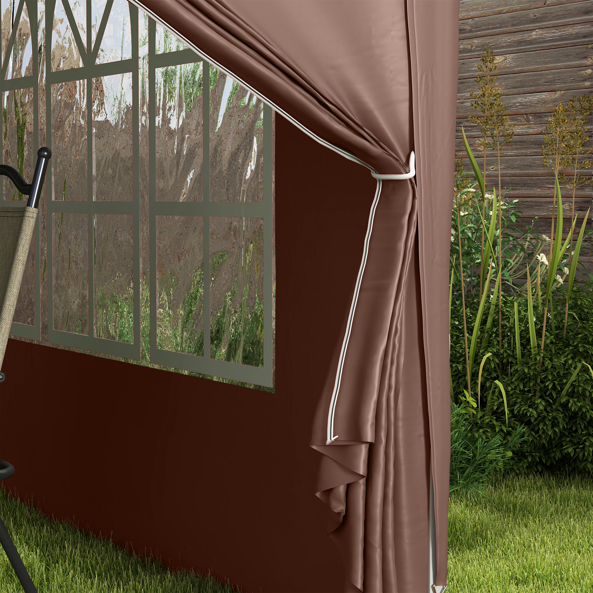 Outsunny 3 x 3 m Paviljoen met 4 zijwanden, ramen, feesttent met UV-bescherming, tuinpaviljoen incl. draagtas, Staal, Koffie