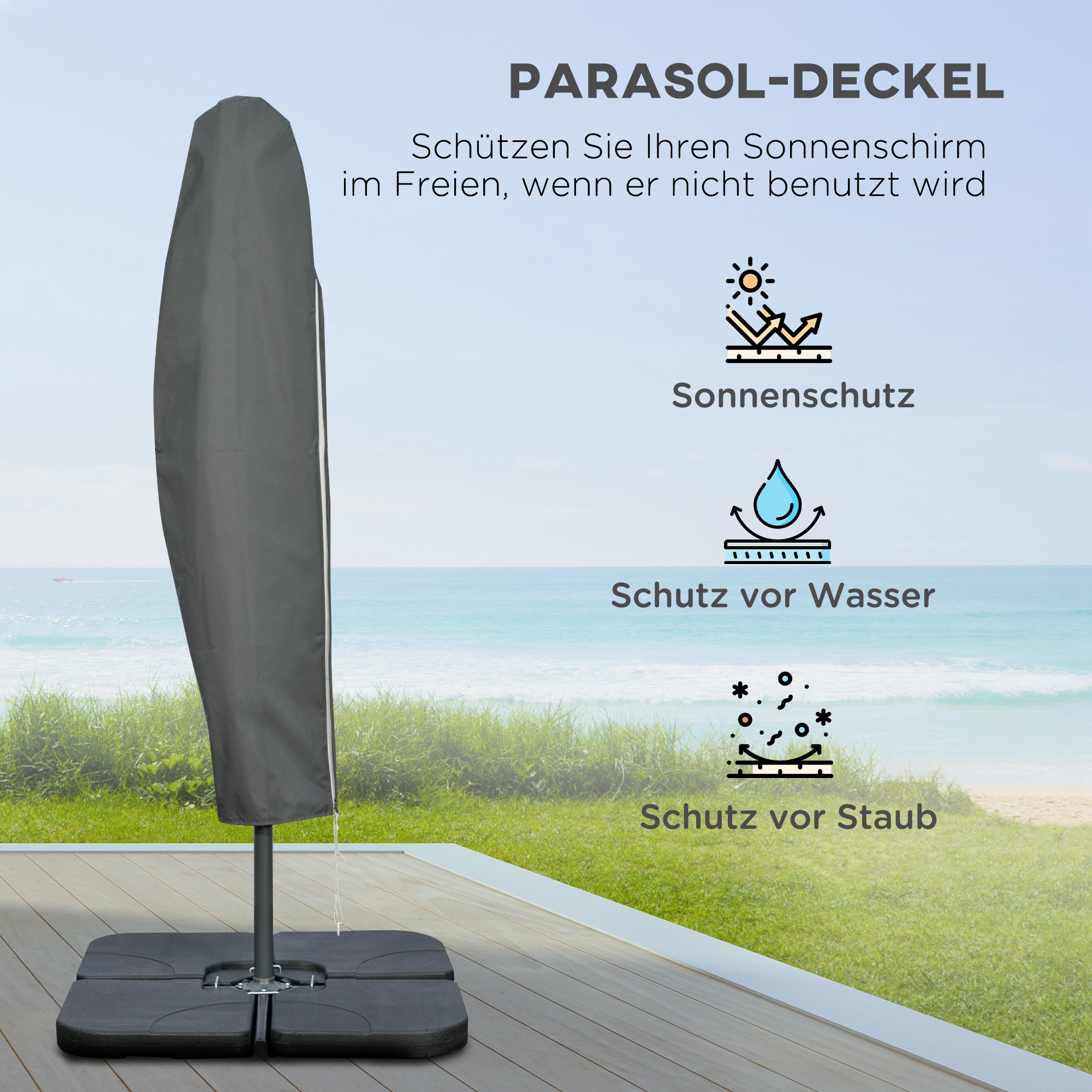 Outsunny Ampelscherm Parasol Tuinscherm, inclusief kruisvoet, weerbestendig, 292 cm x 292 cm x 247 cm, Grijs