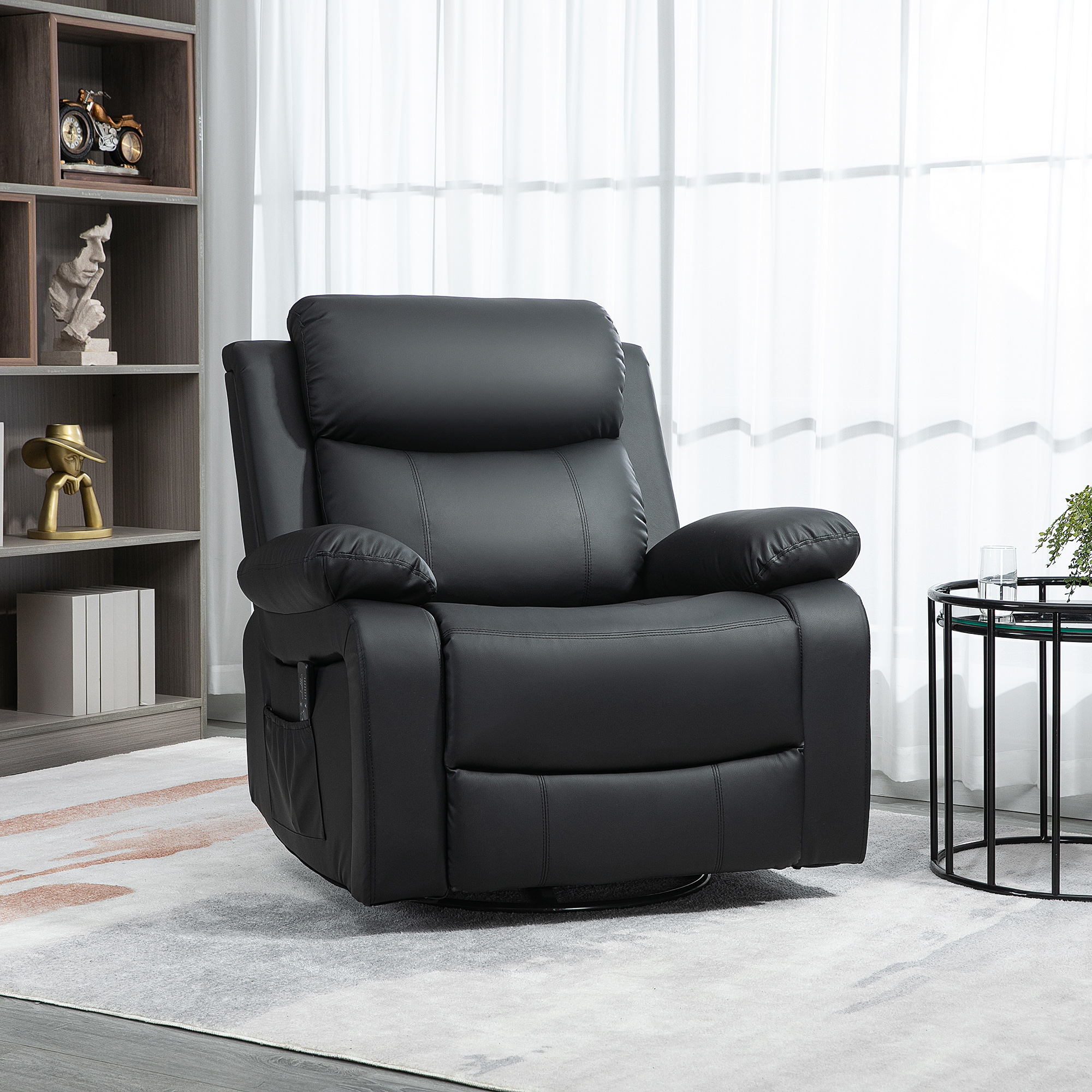 HOMCOM Massagestoel met 8 trillingskoppen, relaxfauteuil, verstelbare rugleuning en voetsteun, zwart