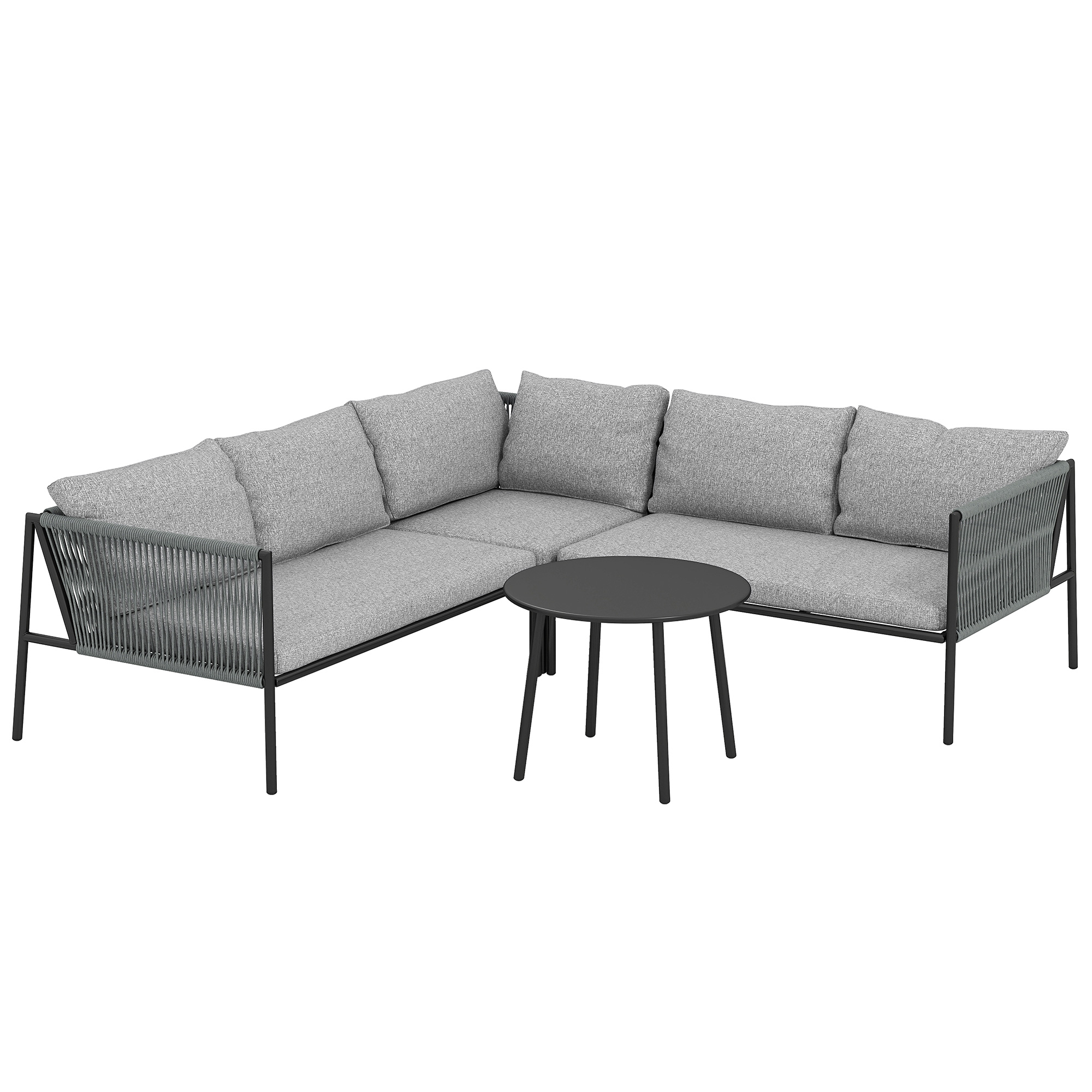 Outsunny Tuinmeubelset Rattan Loungeset met Hoekbank, Tafel en Kussens voor 6 Personen Donkergrijs