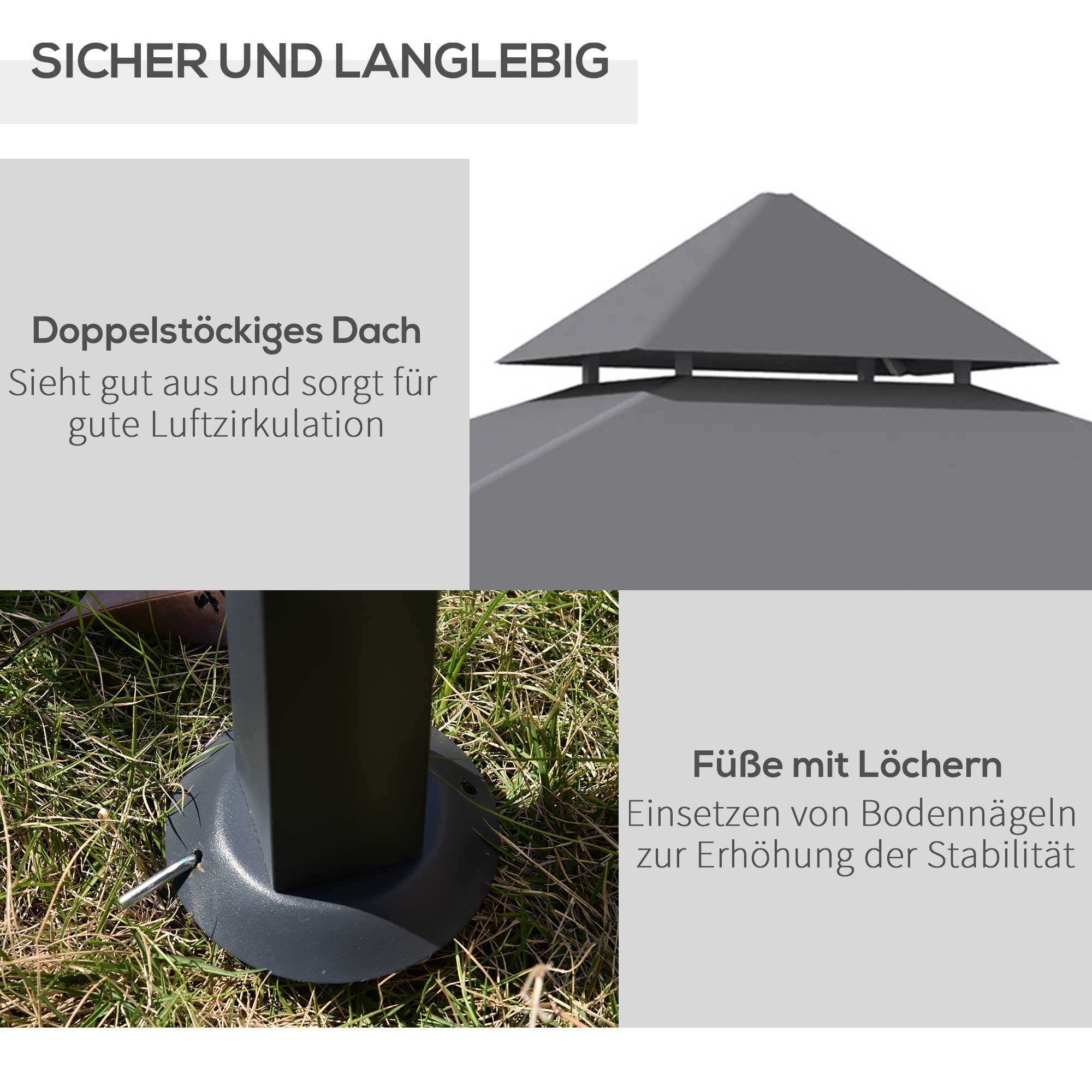 Outsunny grillpaviljoen met 2 zijplanken staalijzer