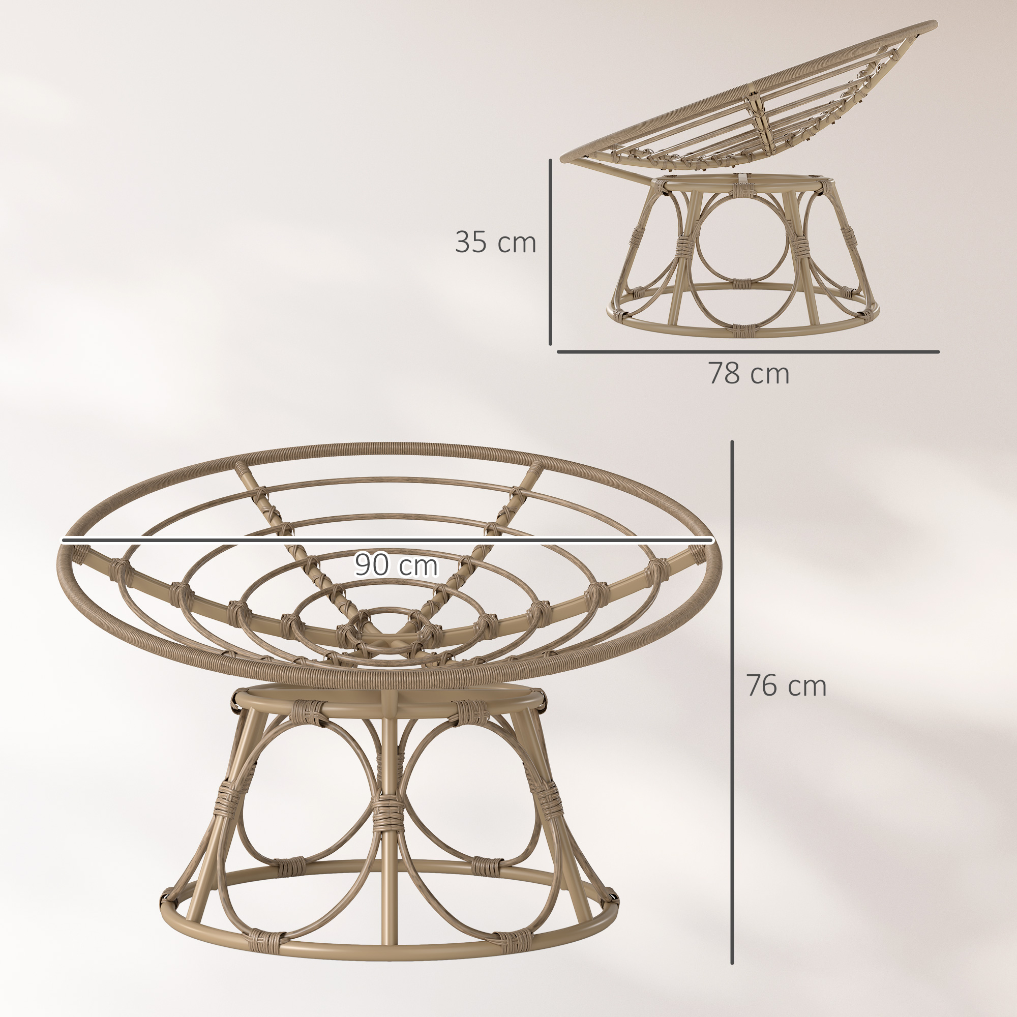 Outsunny Papasan Draaistoel Rotan 360° met Zitkussen, Ronde Buitenstoel