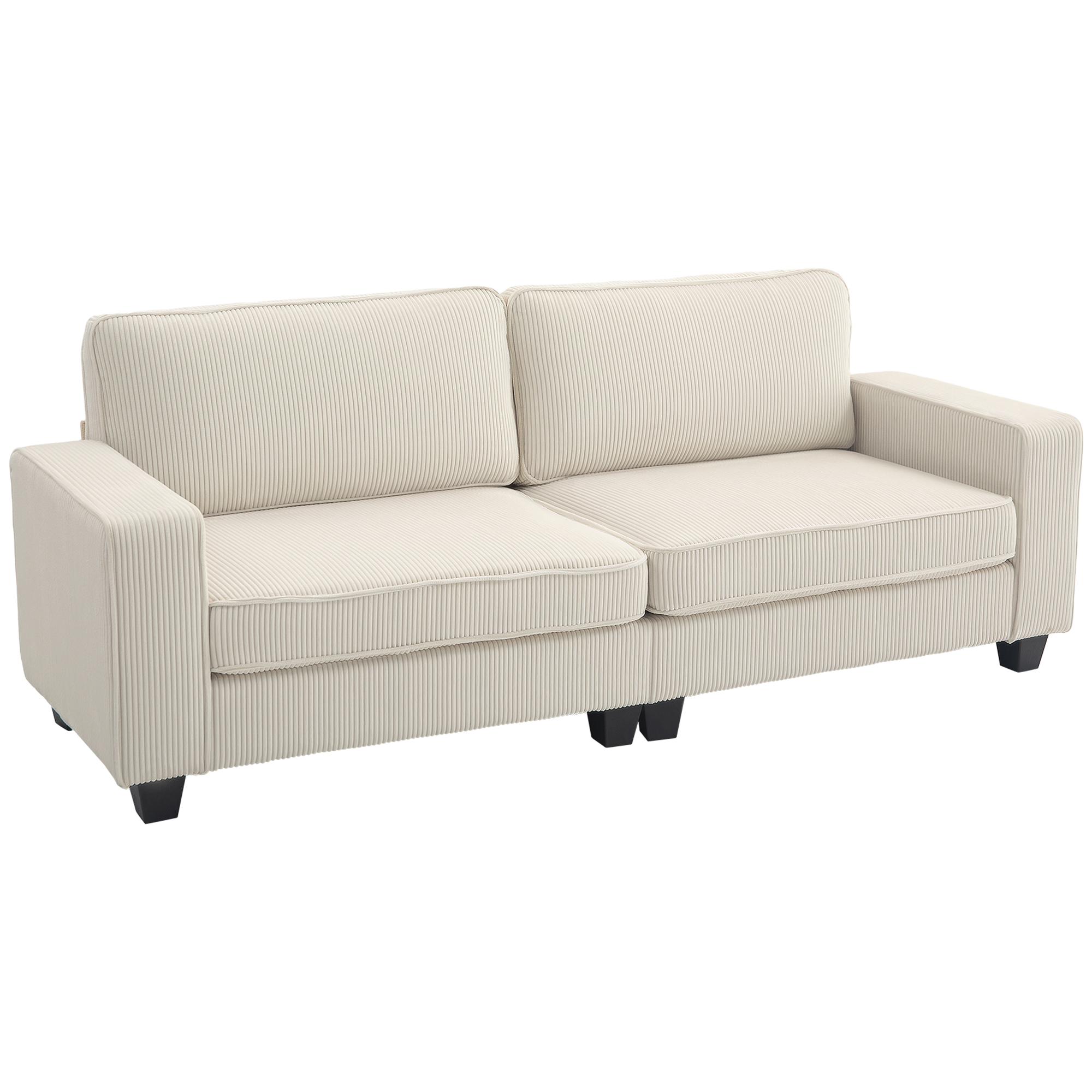 HOMCOM 3-Zitsbank met Corduroy Bekleding, Woonkamerbank met Pocketvering, tot 400 kg, 227 x 84 x 87 cm, Crèmewit