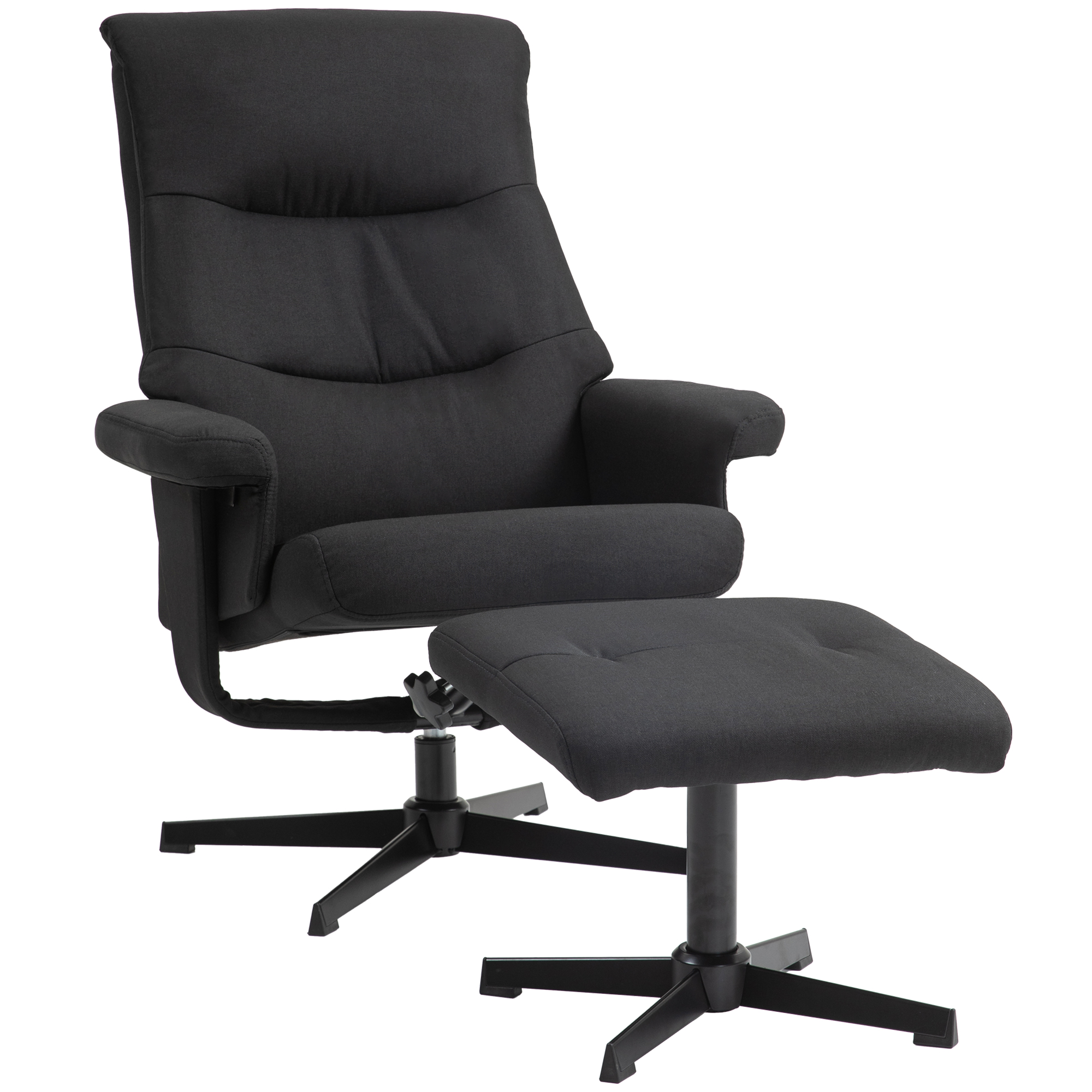 HOMCOM Draaibare Ligstoel met Voetenbank, Kantelfunctie, in Fluweel Look, Tot 150 kg, Zwart