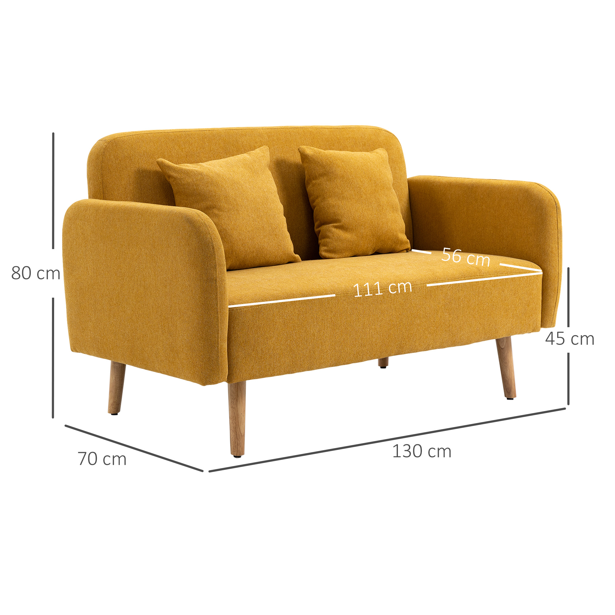 HOMCOM 2-zits tweepersoonsbank 130 cm x 70 cm x 80 cm
