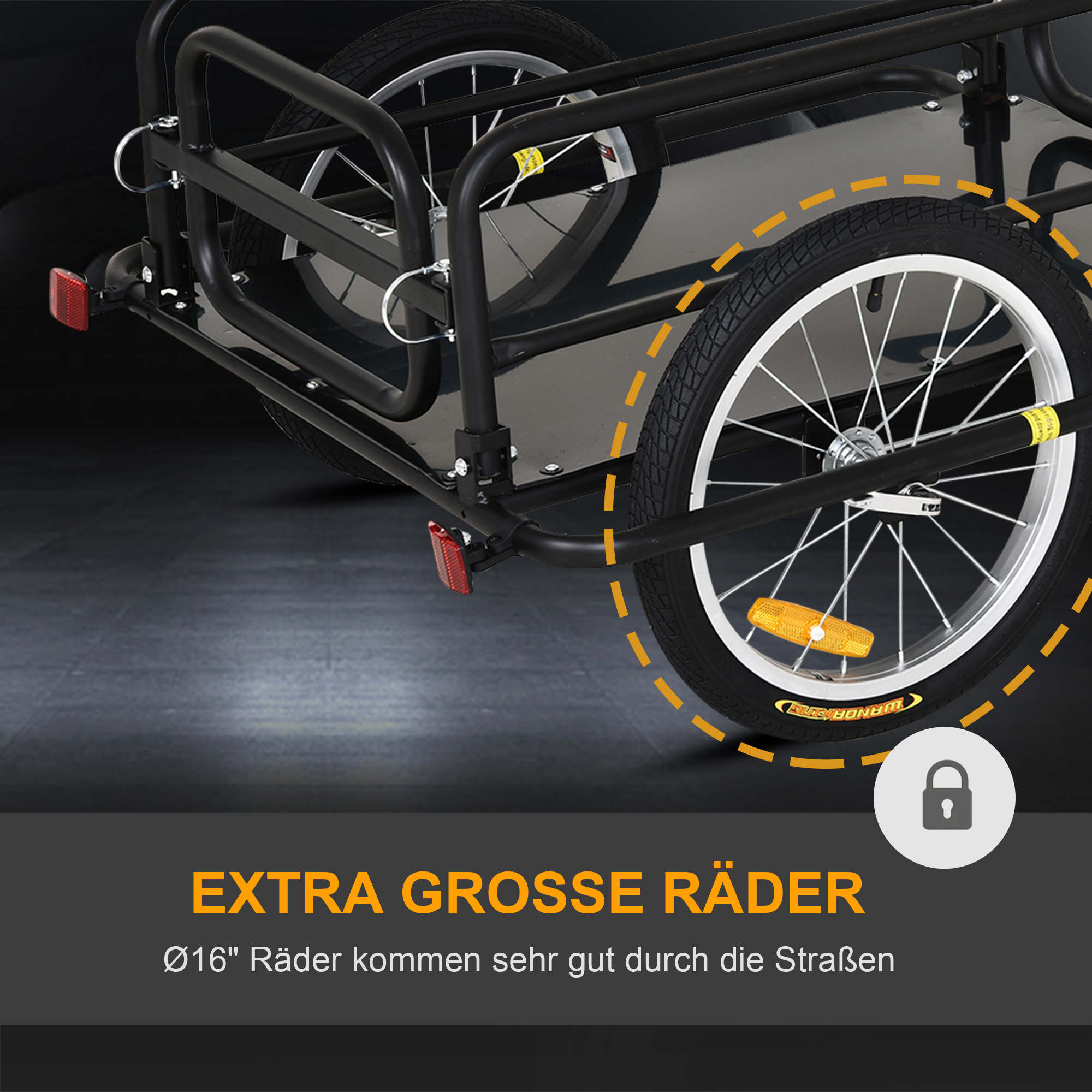 HOMCOM Fietskar Aanhangwagen voor fiets 40 kg laadvermogen Transportkar Handkar Trekhaak Staal Zwart 139 x 71,5 x 49 cm