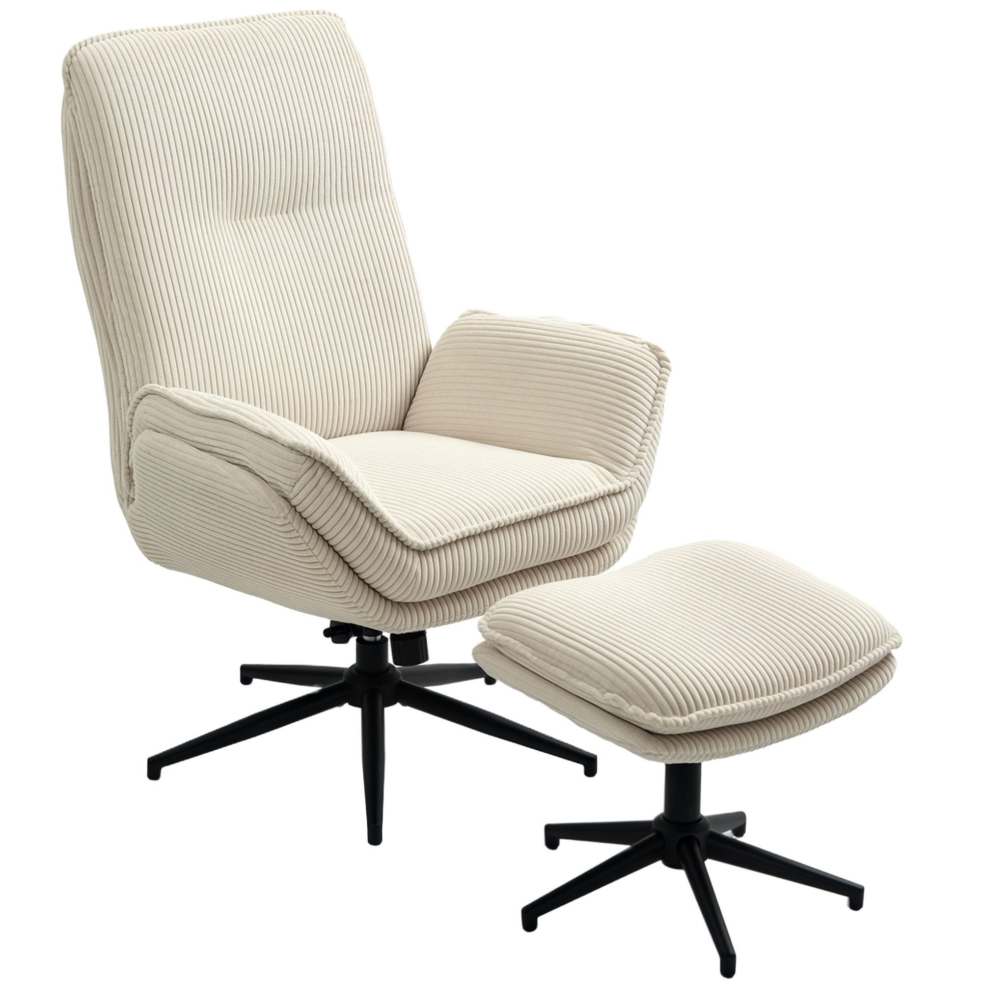 HOMCOM Draaibare Gestoffeerde Fauteuil met Voetenbank, Modern Relaxfauteuil voor Woonkamer, Slaapkamer, Thuiskantoor, Beige
