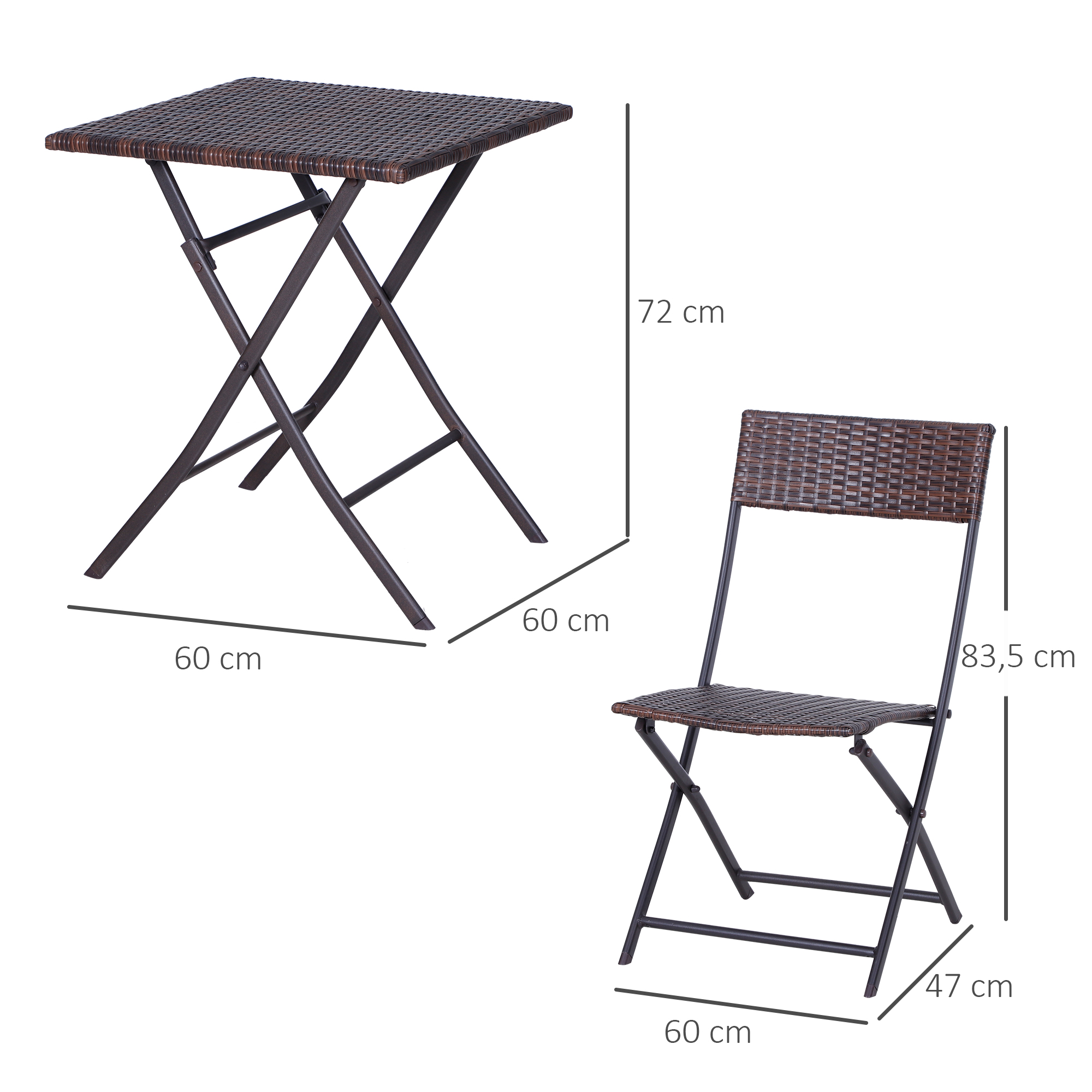 Outsunny 3-delig poly-rotan Bistro zitgroep tafel-stoel set tuinset tuinmeubels