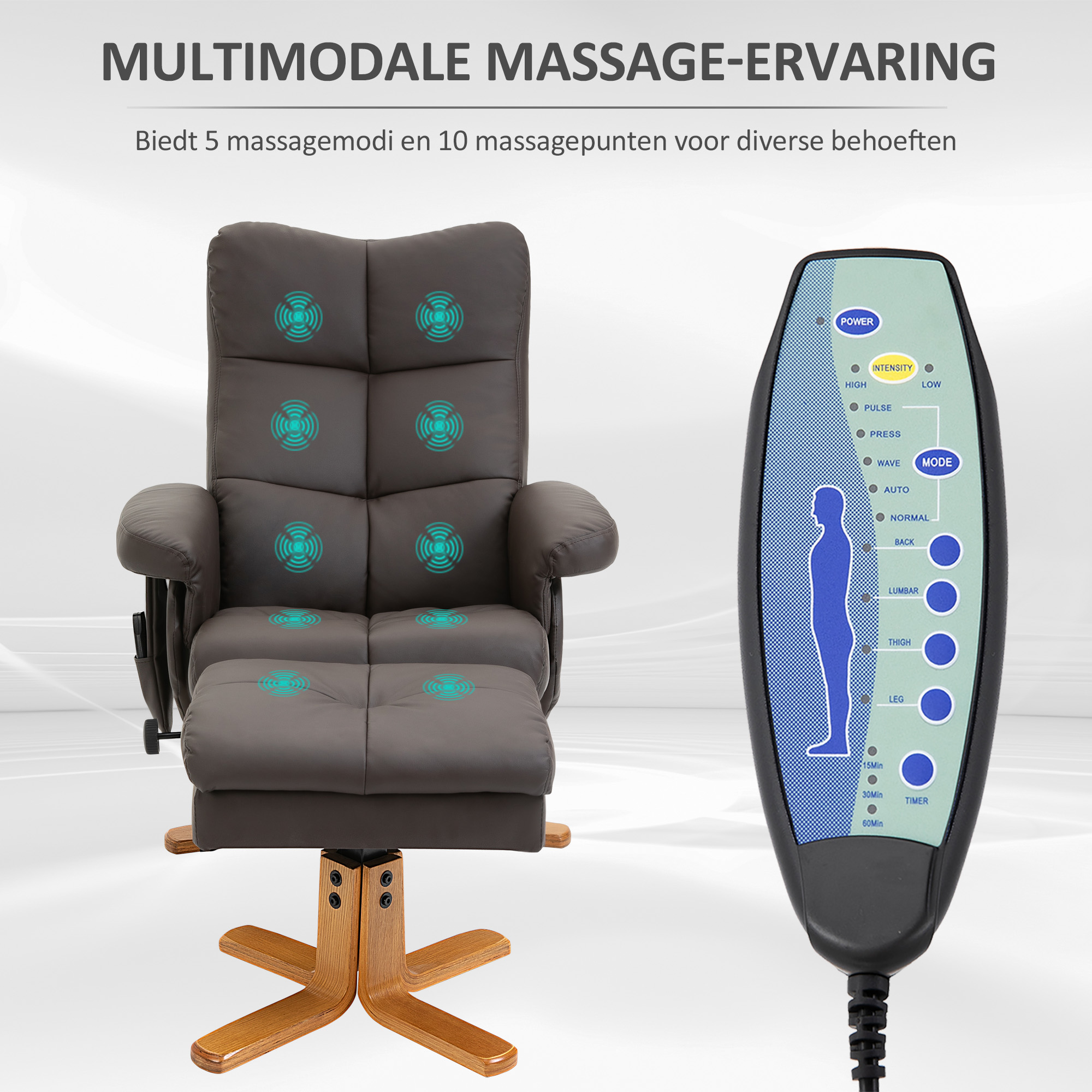 HOMCOM massagestoel met ottoman relaxstoel TV-stoel TV-stoel 145 ° helling kunstleer bruin 80 x 86 x 99 cm