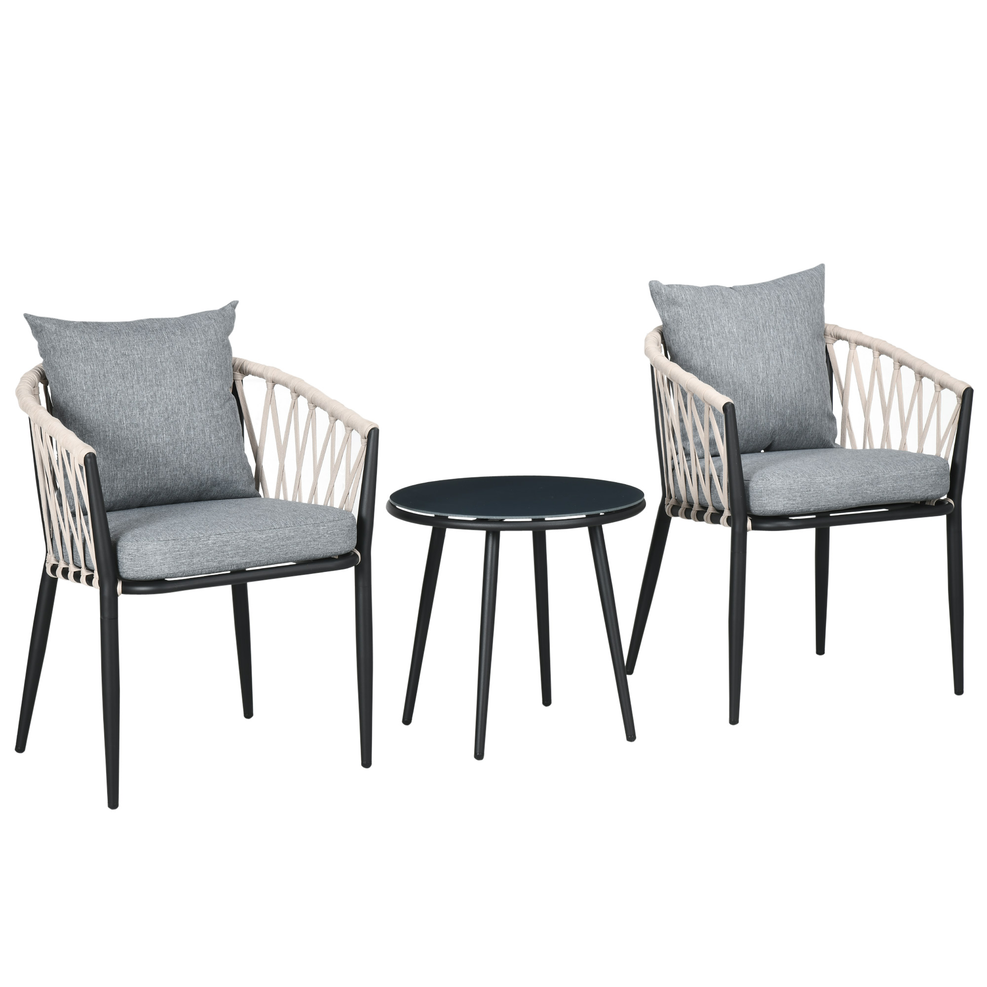 Outsunny 3 delen Tuinmeubelset, balkonset incl. 1 tafel, 2 stoelen staal, grijs