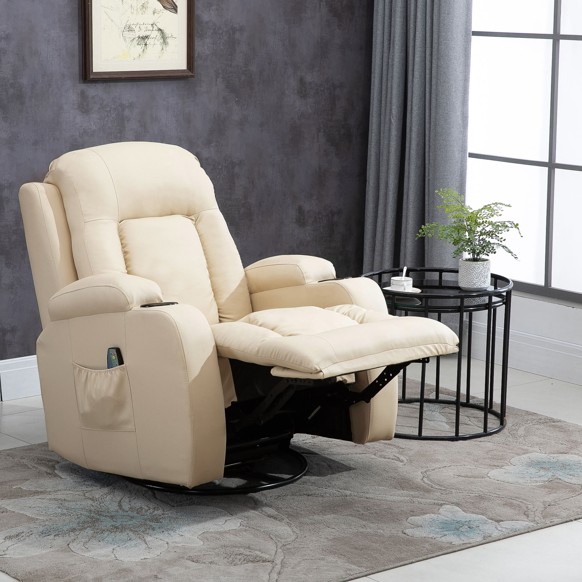 HOMCOM Massagestoel, relaxstoel, schommelfunctie, 8 vibratiepunten, inclusief afstandsbediening, zwart, crème
