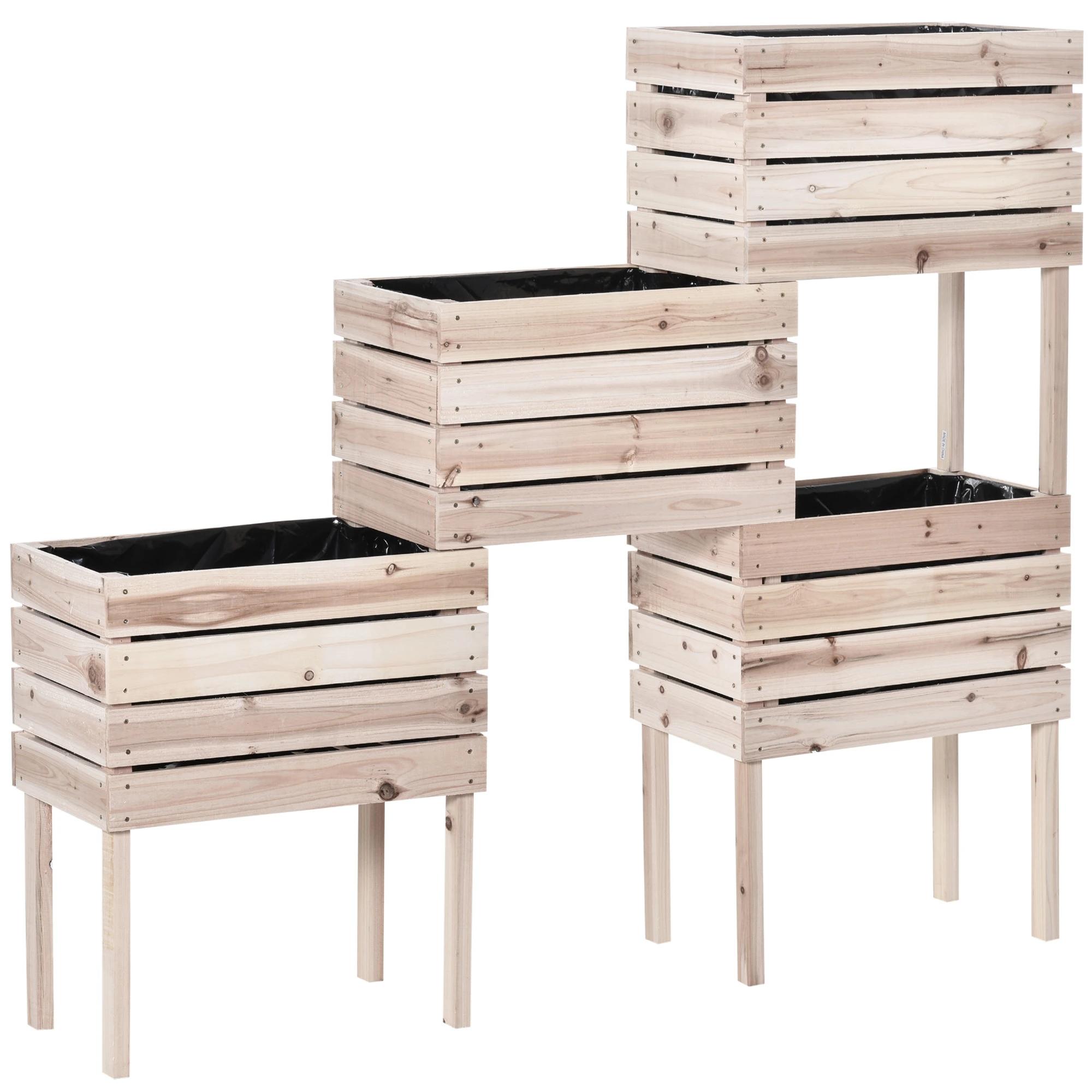 4-delig verhoogd bloemenbed van hout 4 combinatiemodi tuinbalkon 50 x 30 x 60 cm naturel