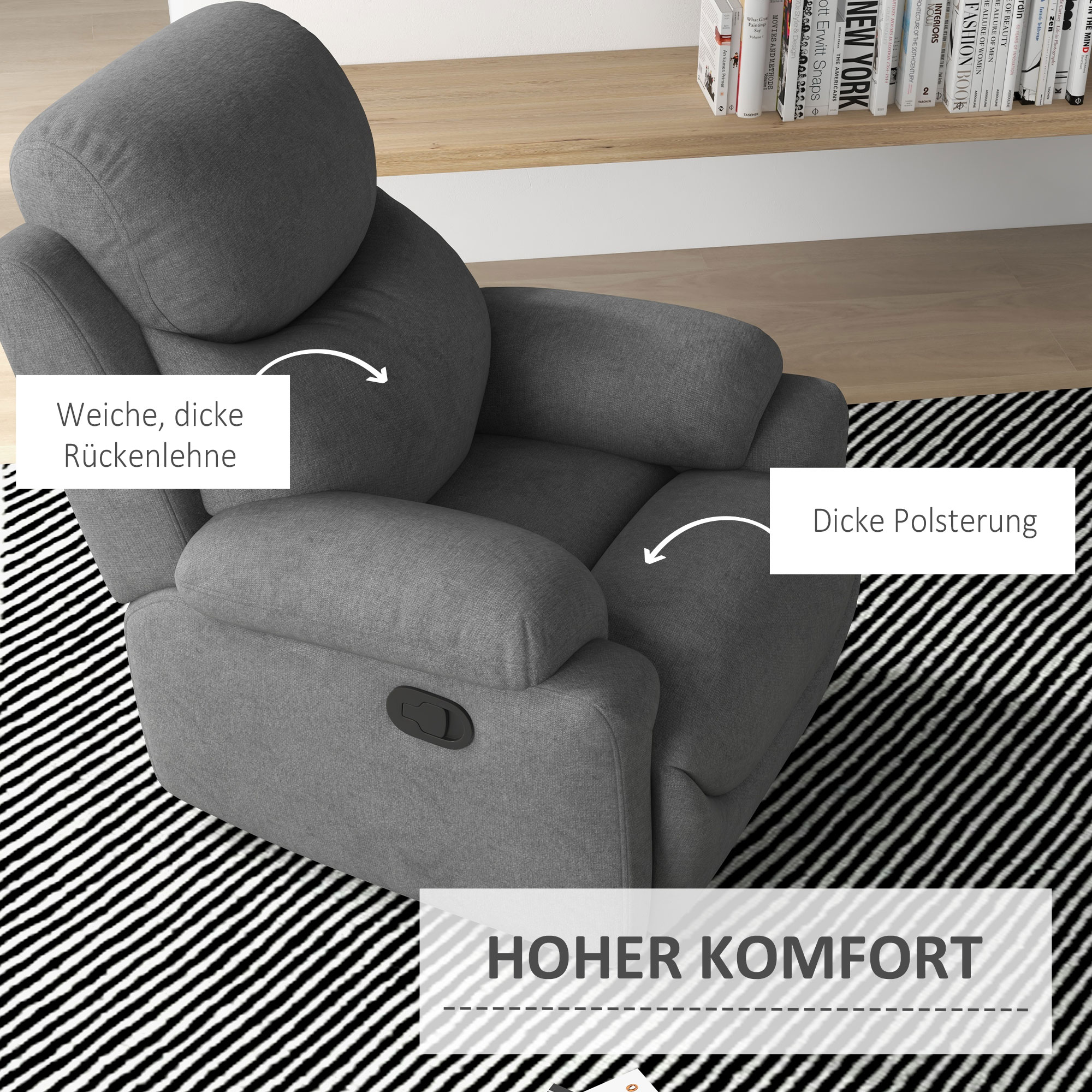 HOMCOM Relaxstoel, TV-stoel met ligfunctie en stoffen bekleding