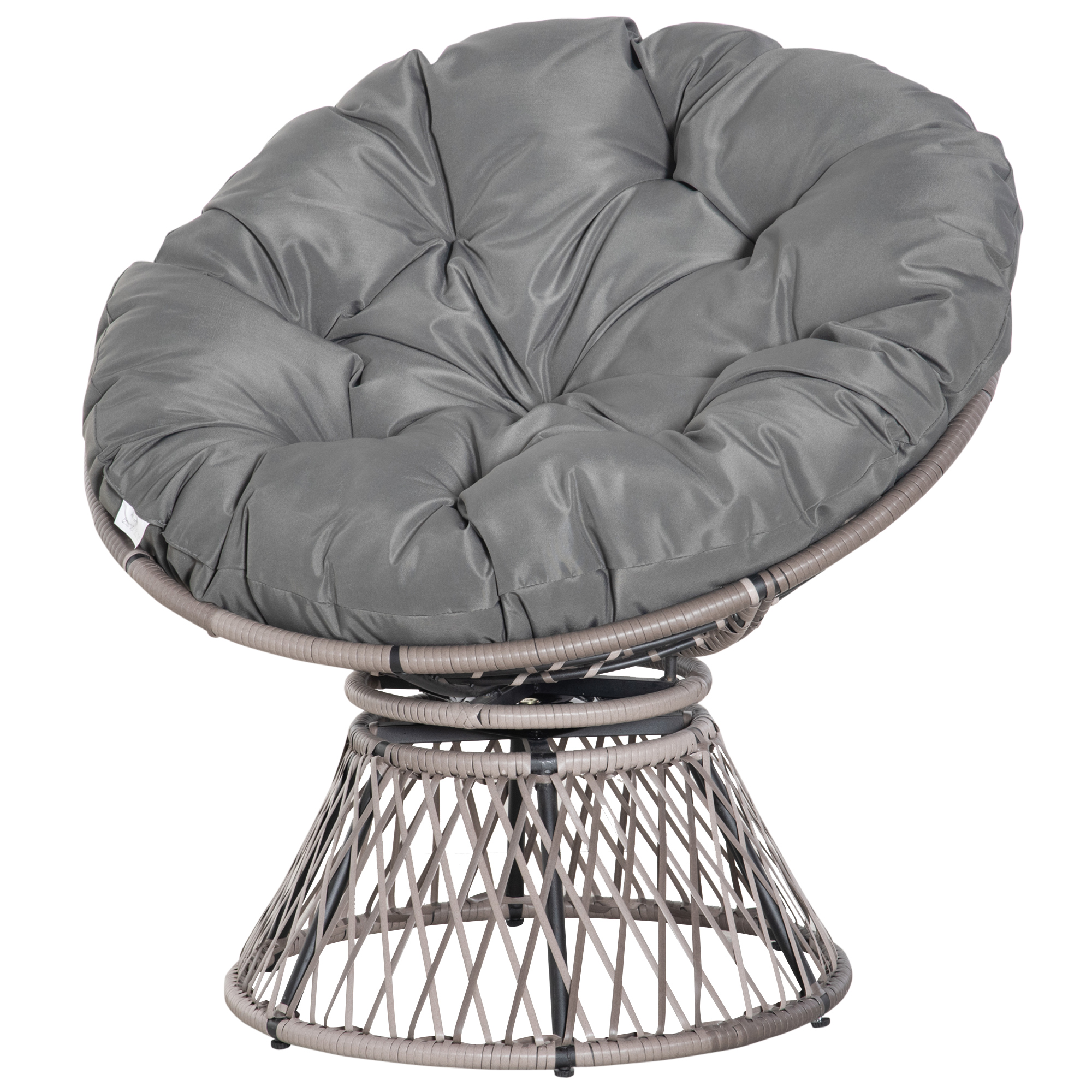 Outsunny Papasan fauteuil met bekleding rieten fauteuil 360 graden rotan grijs