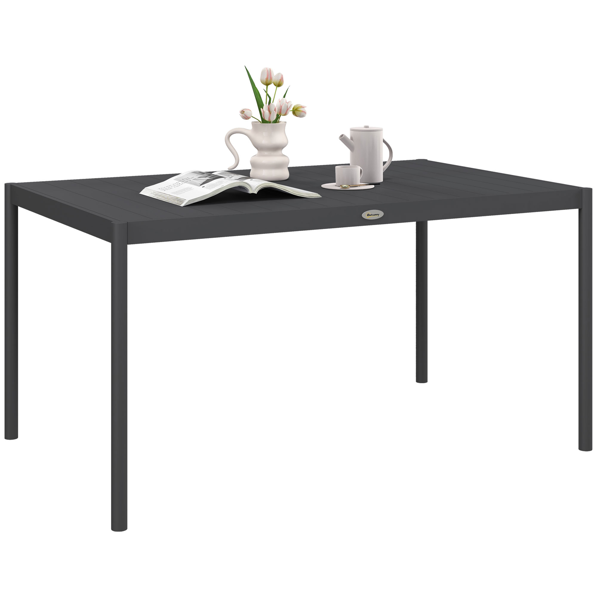Outsunny Tuintafel Buitentafel, weerbestendig, Aluminium, 145 x 90 x 74 cm, Donkergrijs