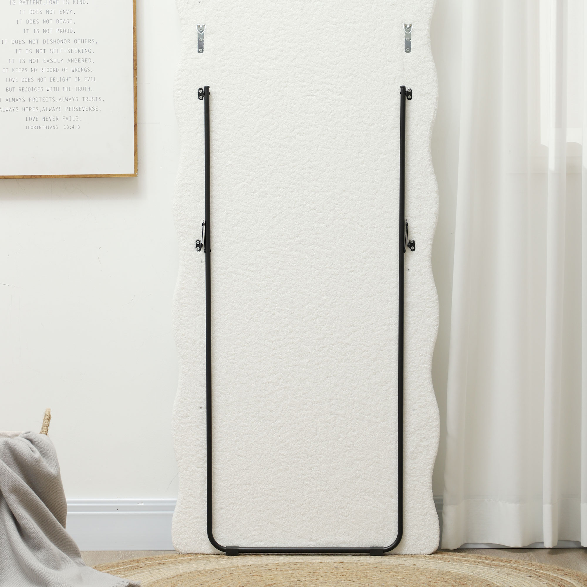 HOMCOM Lichaamslange Spiegel 160 x 60 cm Gebogen Standspiegel met Golfdesign Breukvast Glas Wit
