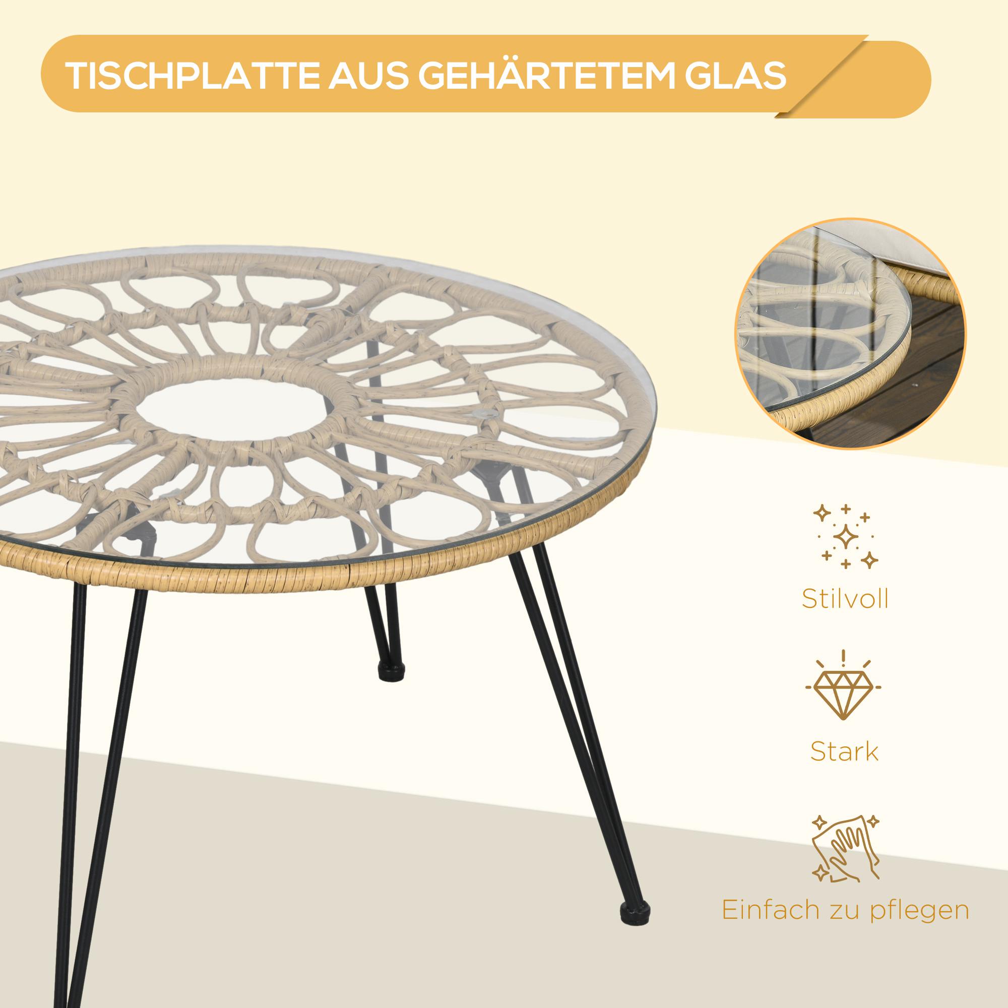 Outsunny Tuinmeubelset 5-delig Outdoors Tuinmeubelset, Boho-stijl, 82 cm x 82 cm x 50 cm, Beige + Natuur