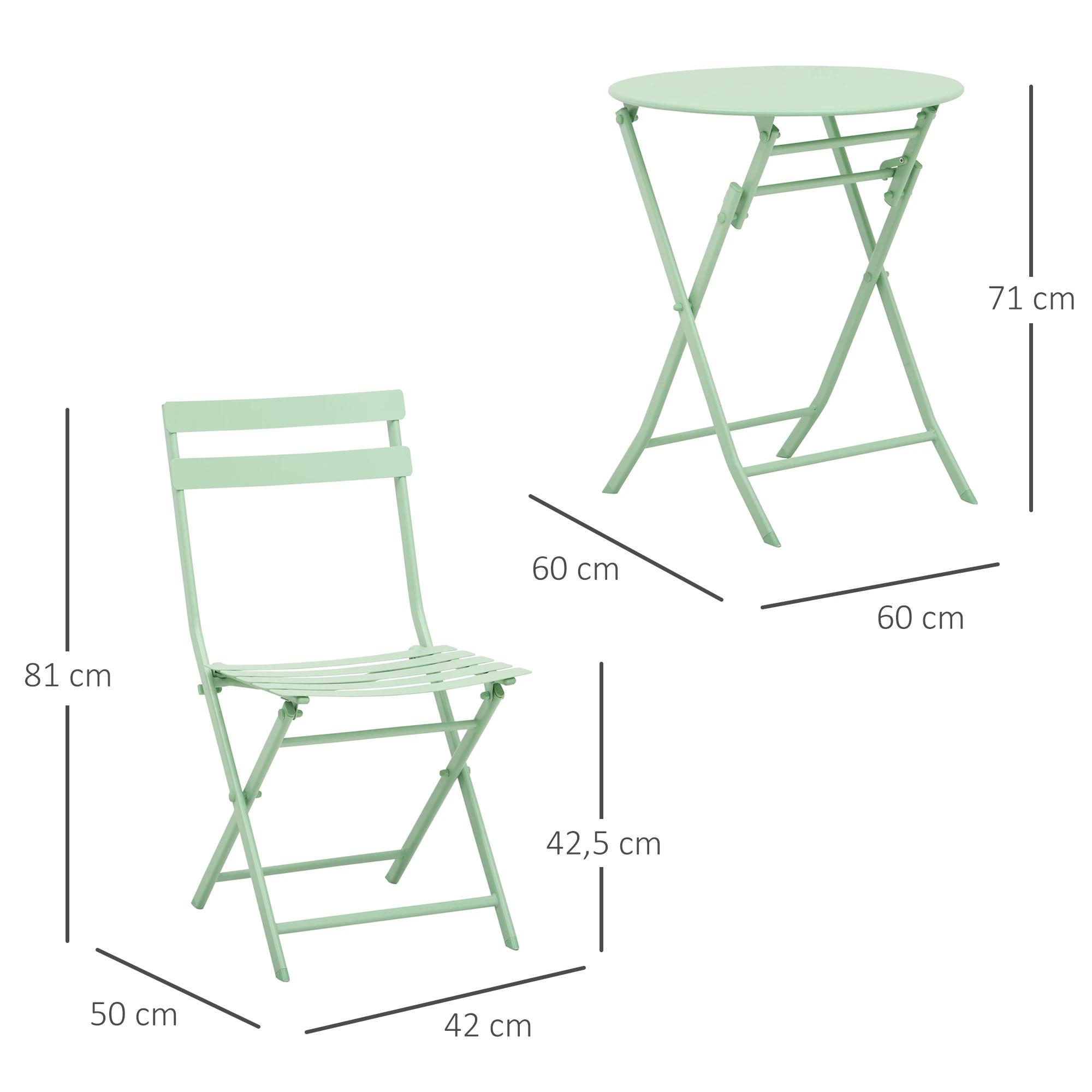 Tuinset metalen meubelset 3-delig. Bistrotafel met 2 stoelen groen