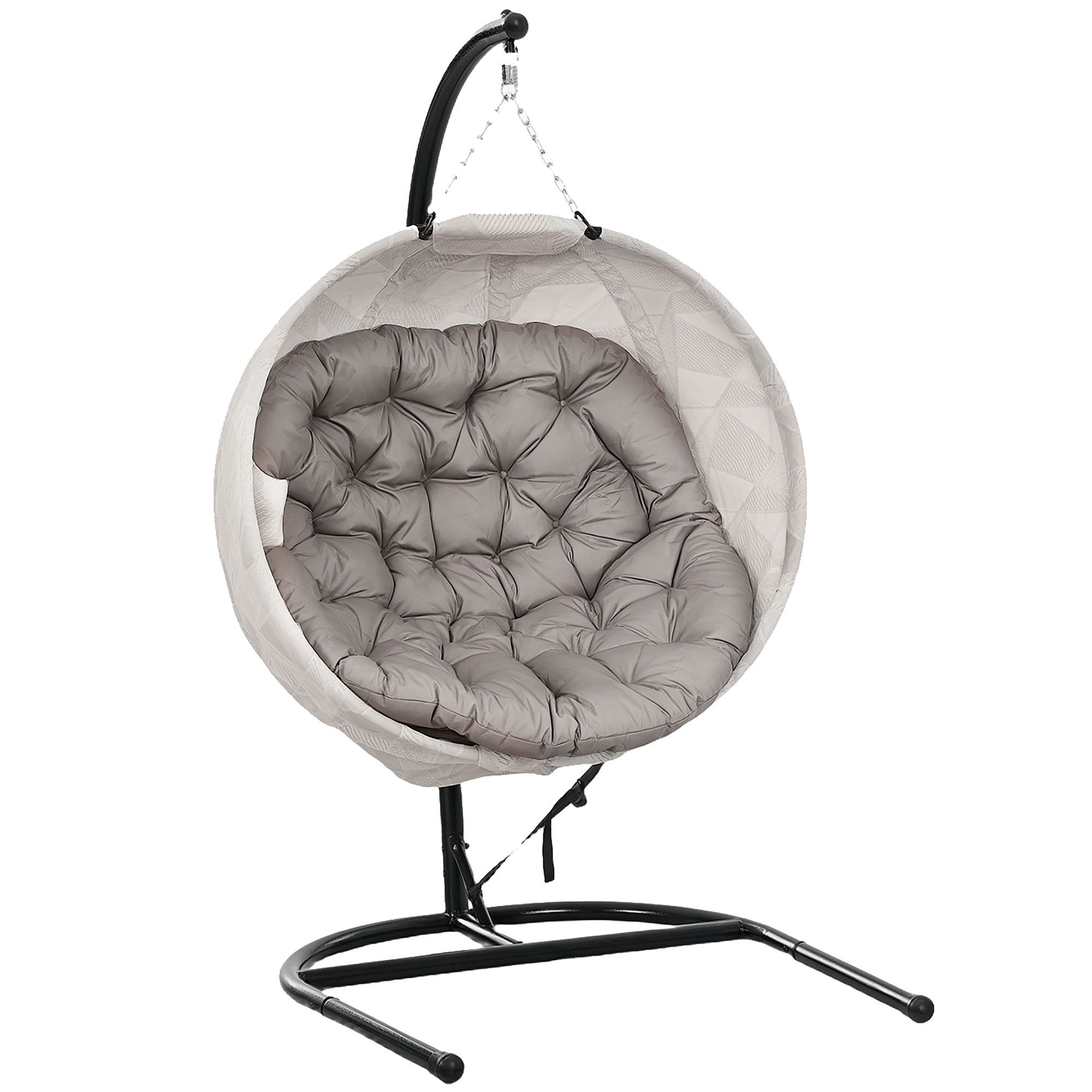 Outsunny Eivormige hangmand, hangstoel met schommelfunctie en opvouwbare mand, tuinstoel, bekerhouder, Zandbruin