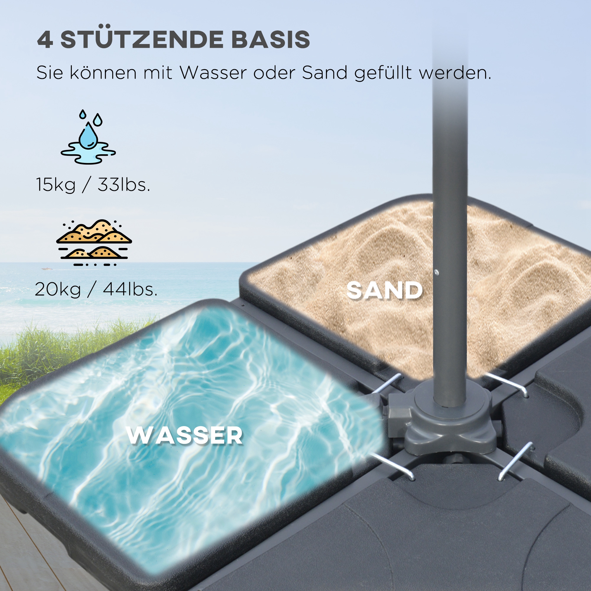 Outsunny Ampelscherm Parasol Tuinscherm, inclusief kruisvoet, weerbestendig, 292 cm x 292 cm x 247 cm, Grijs
