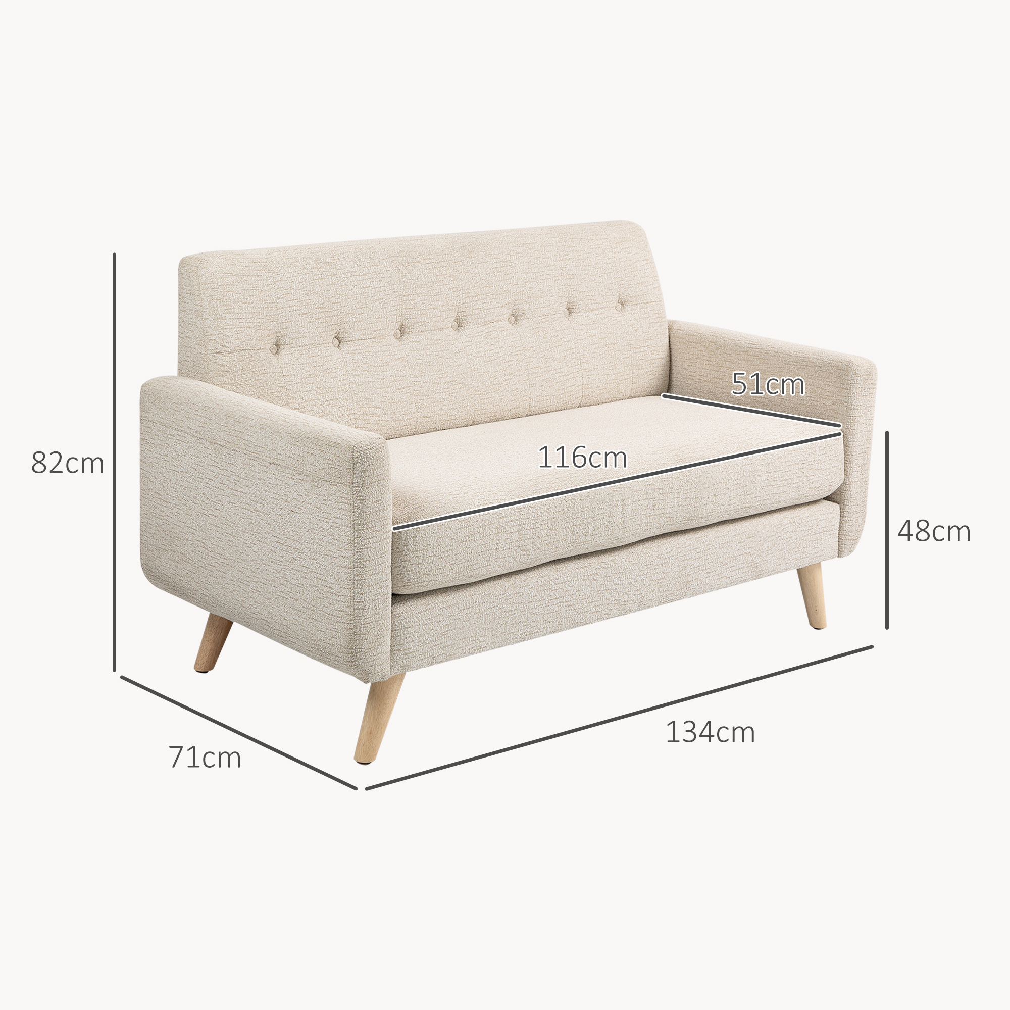 HOMCOM Tweezitsbank, comfortabel, 134x71x82 cm, Beige