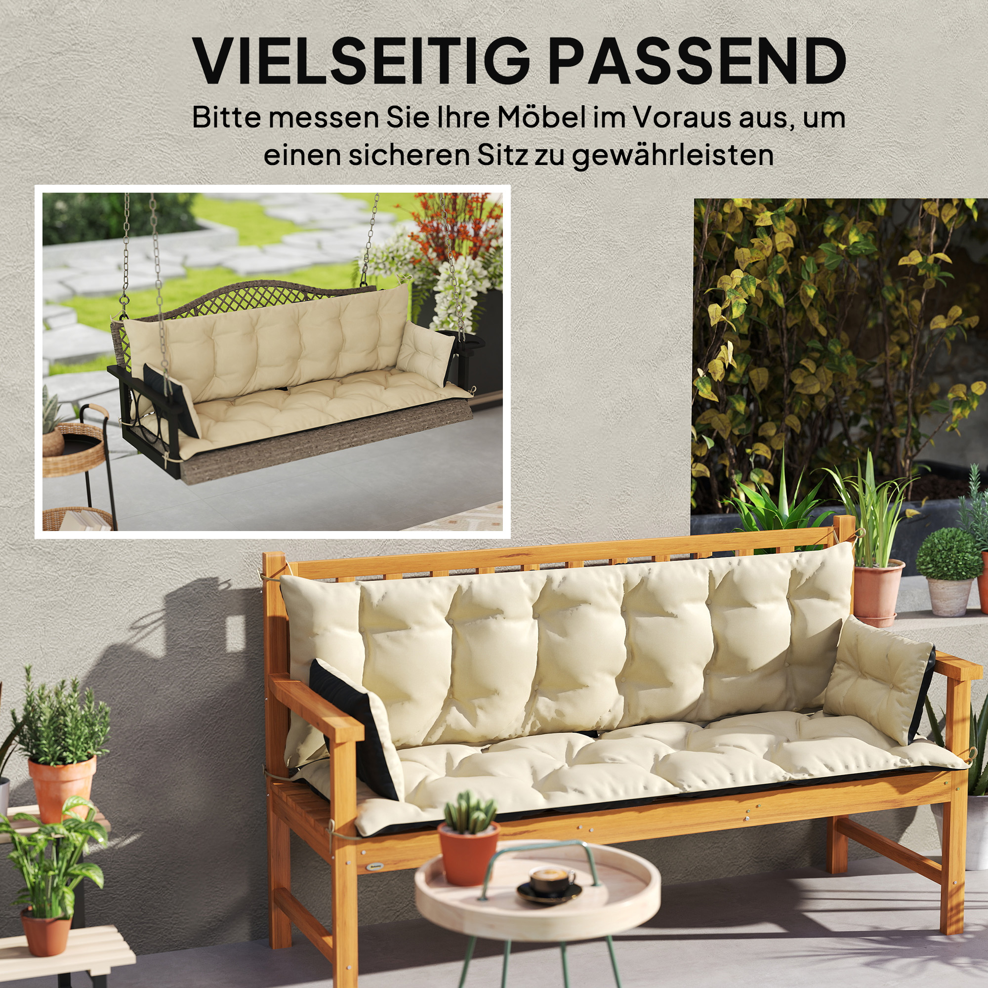 Outsunny Tuinbankkussen-Set voor Bank of Hollywoodschommel, Tweekleurig, Polyester, Schuim, 180 x 110 x 8 cm, Beige