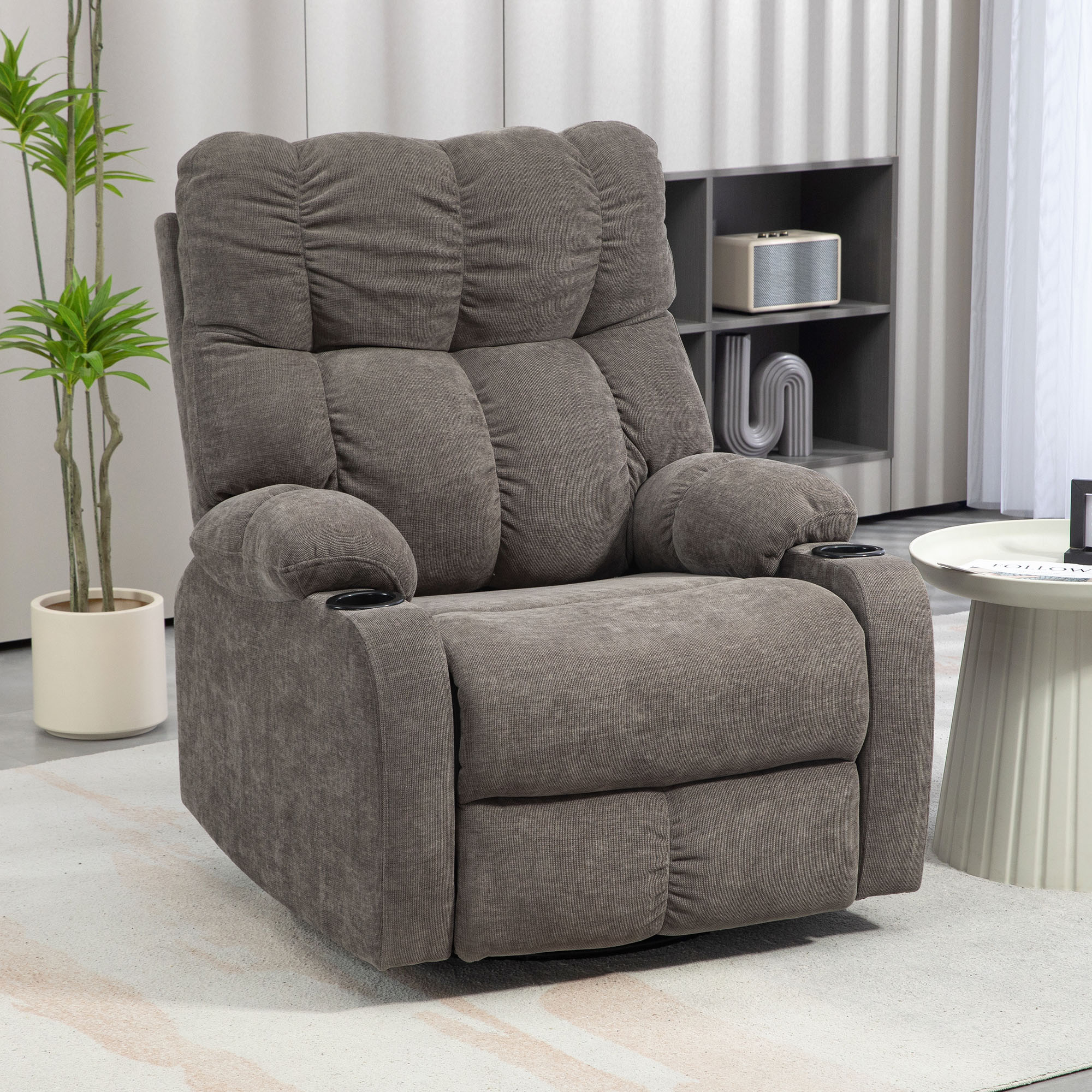 HOMCOM Relaxstoel met Voetensteun, Ligstoel, Draaibaar, Tot 150 kg, Stalen Frame, 88x96x108cm, Lichtbruin
