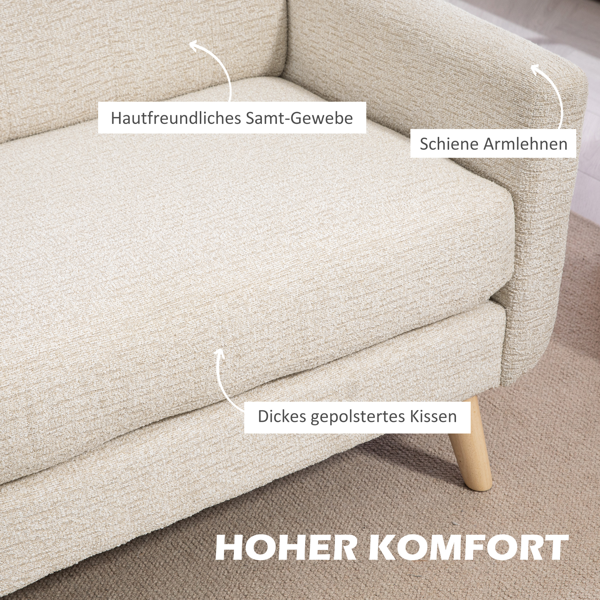 HOMCOM Tweezitsbank, comfortabel, 134x71x82 cm, Beige