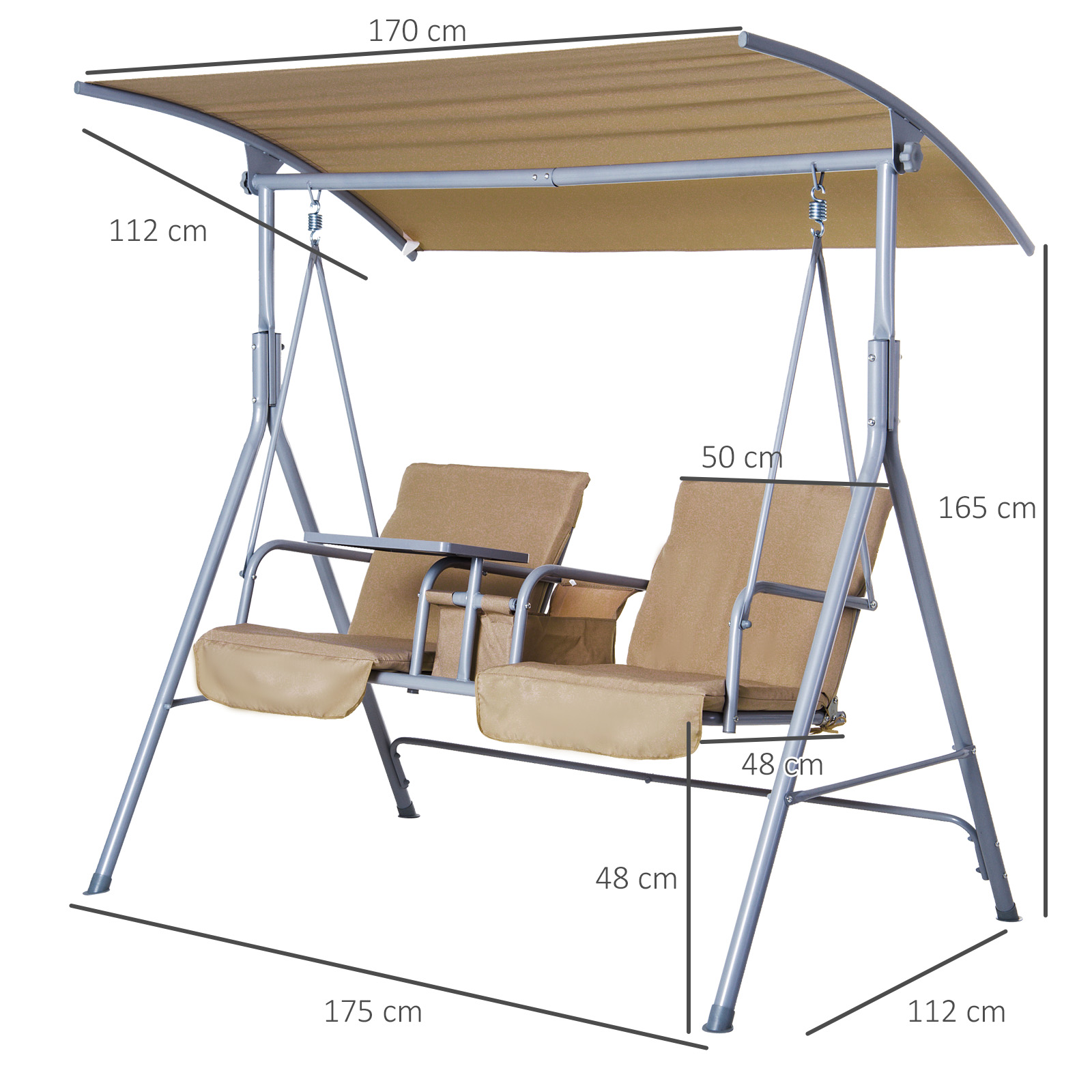 Outsunny Hollywoodschommel 2-zits tuinschommel schommel met zonnekap beige/grijs