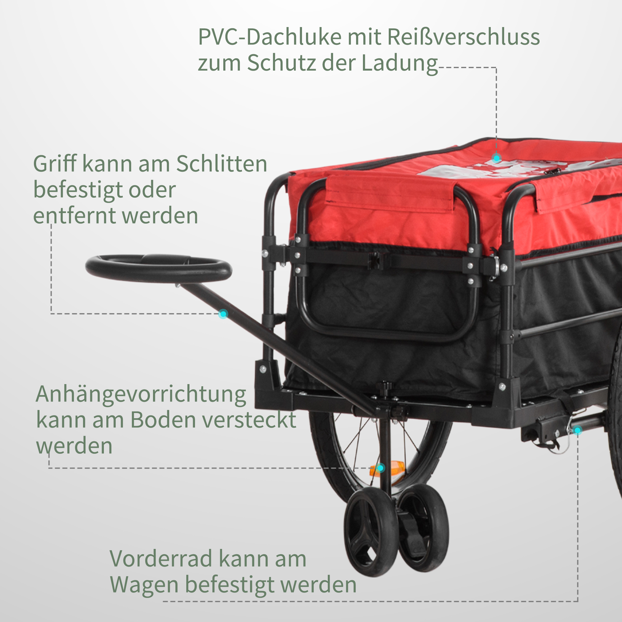 HOMCOM Bagageaanhanger Bolderkar 130 x 64 x 103 cm Staal Zwart+Rood