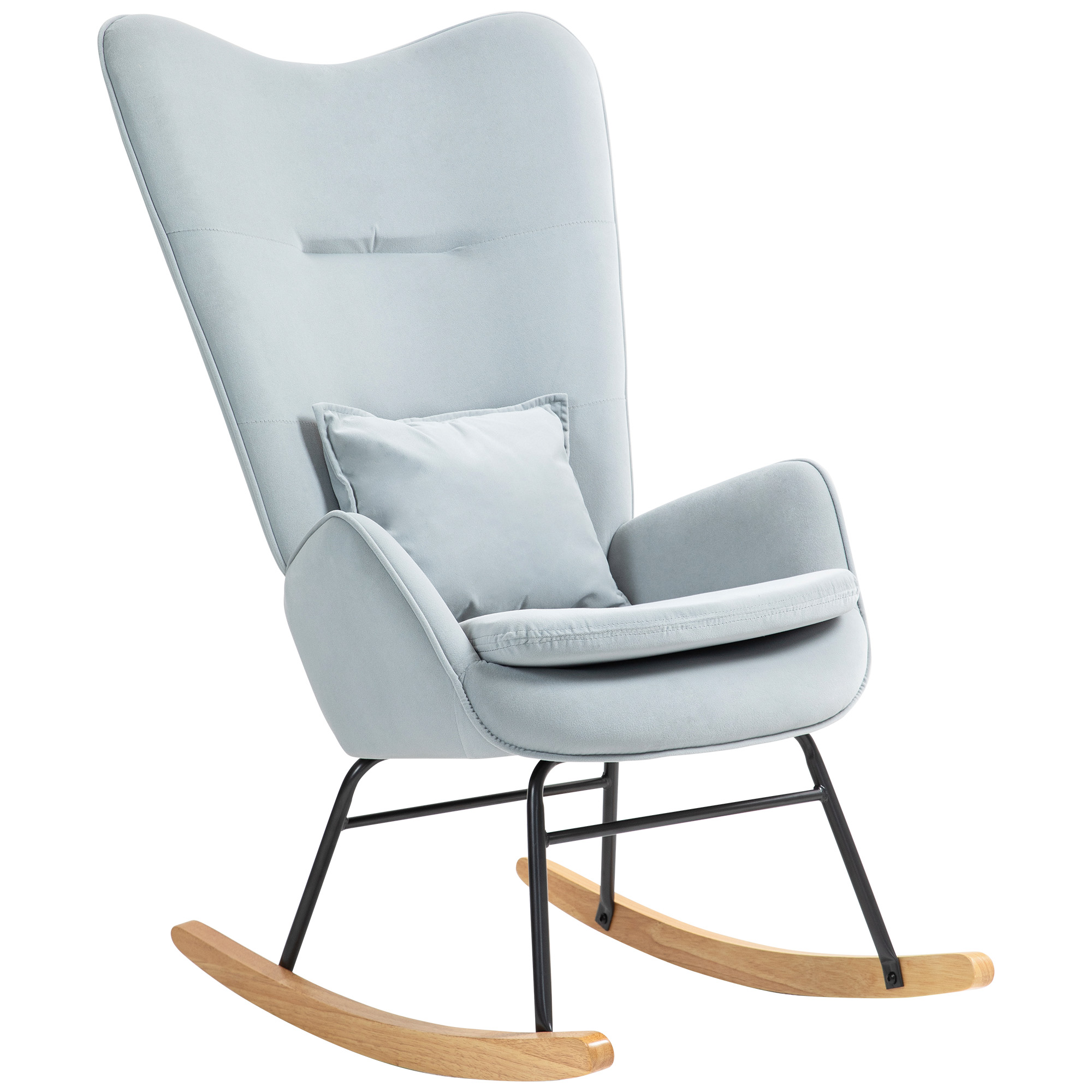 HOMCOM Schommelstoel met Zachte Bekleding in Samtlook, Inclusief Lendekussen, tot 120 kg, 67 x 85 x 112 cm, Lichtgrijs