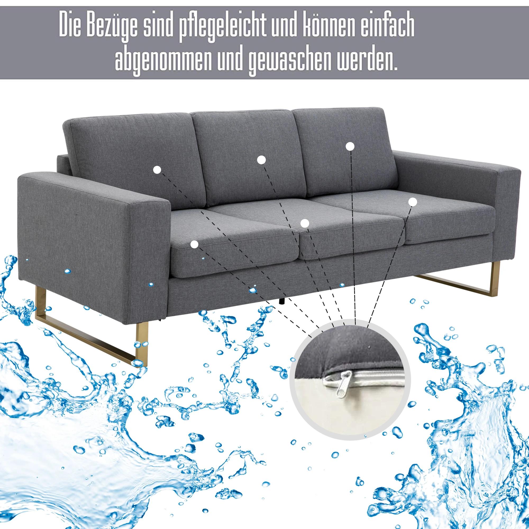 HOMCOM bank gestoffeerde 3-zitsbank tv-fauteuil gestoffeerde bank loungebank kussen