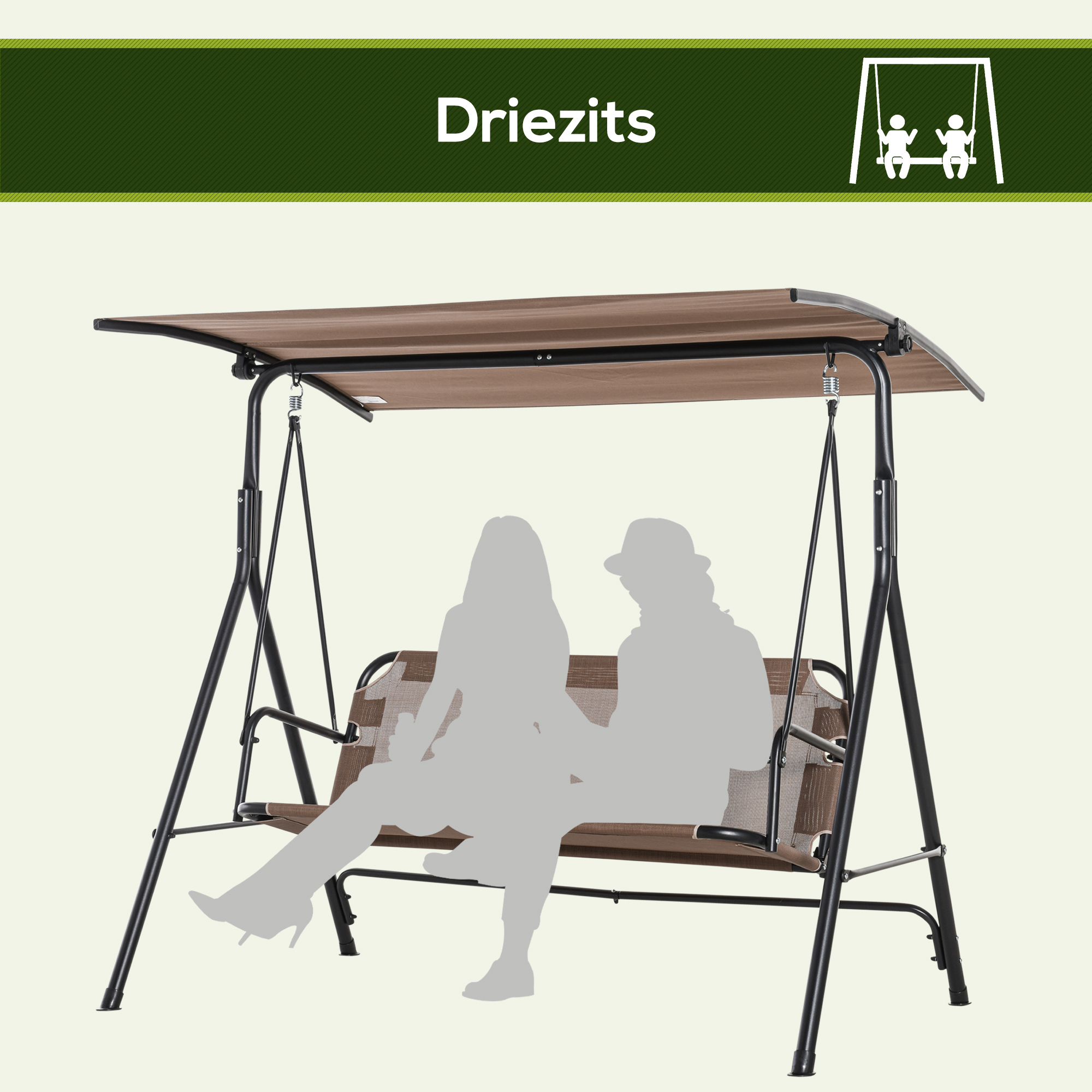 Outsunny 2-zits schommelstoel met zonnekap 172 cm x 110 cm x 155 cm