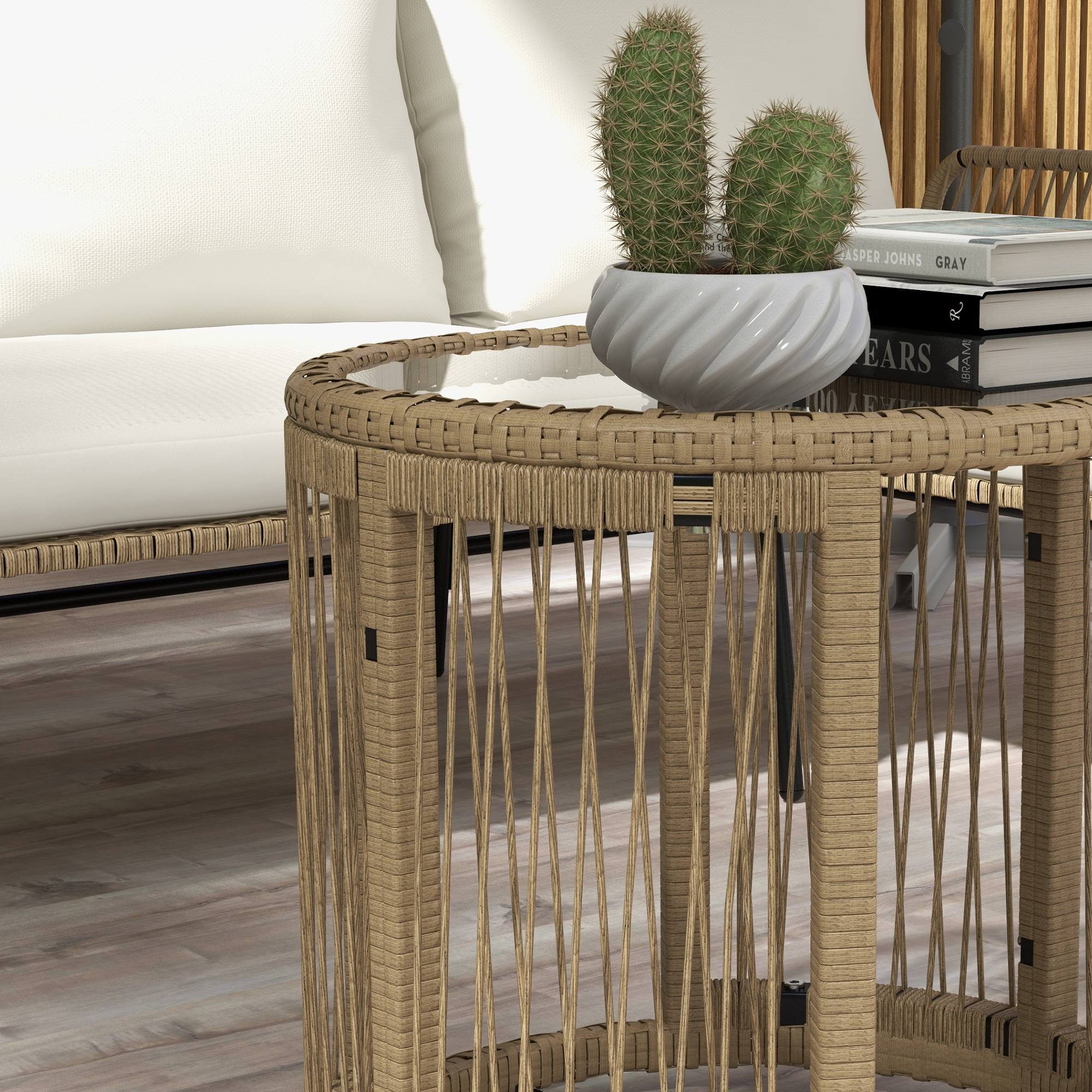Outsunny Loungeset voor in de tuin, PE rattan, 122 x 79 x 75 cm, Natuur + Crèmewit