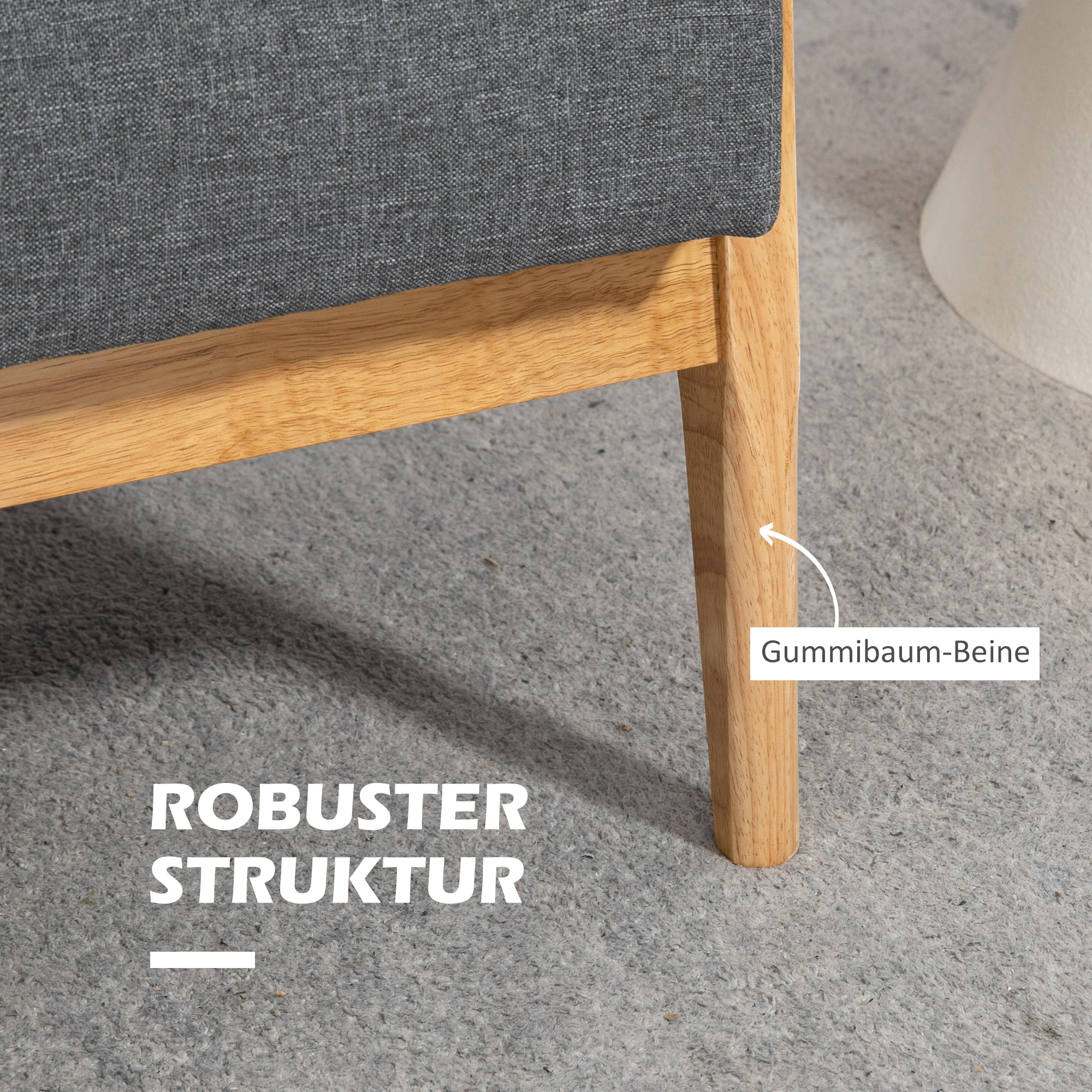 HOMCOM Driezitsbank van Kautschukhout, 154,5 x 69,5 x 73 cm, Grijs