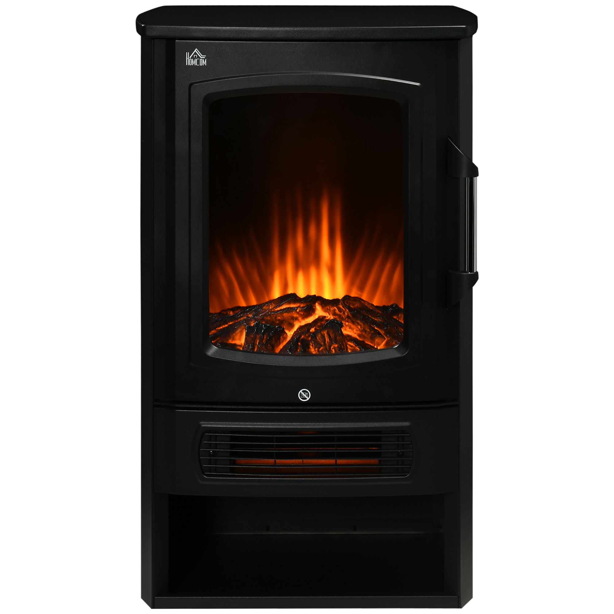 HOMCOM elektrische haard, realistische vlammen, 2 verwarmingsniveaus, bescherming tegen oververhitting, staal, zwart, 44,5 x 32 x 74 cm