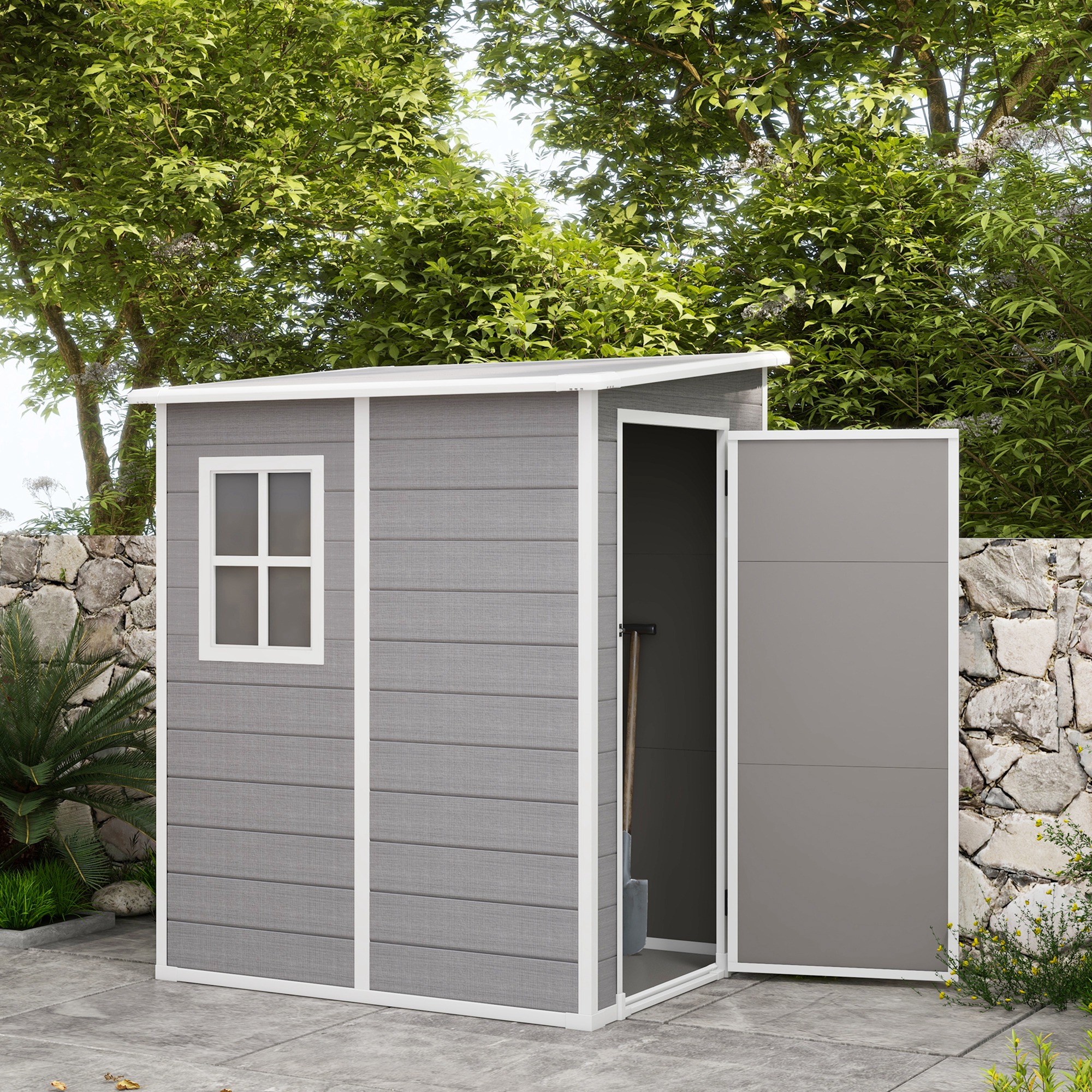 Outsunny Tuinschuur met Slot, Venster voor Daglicht & Ventilatie, Aluminium, 122 x 149 x 192/177 cm Grijs