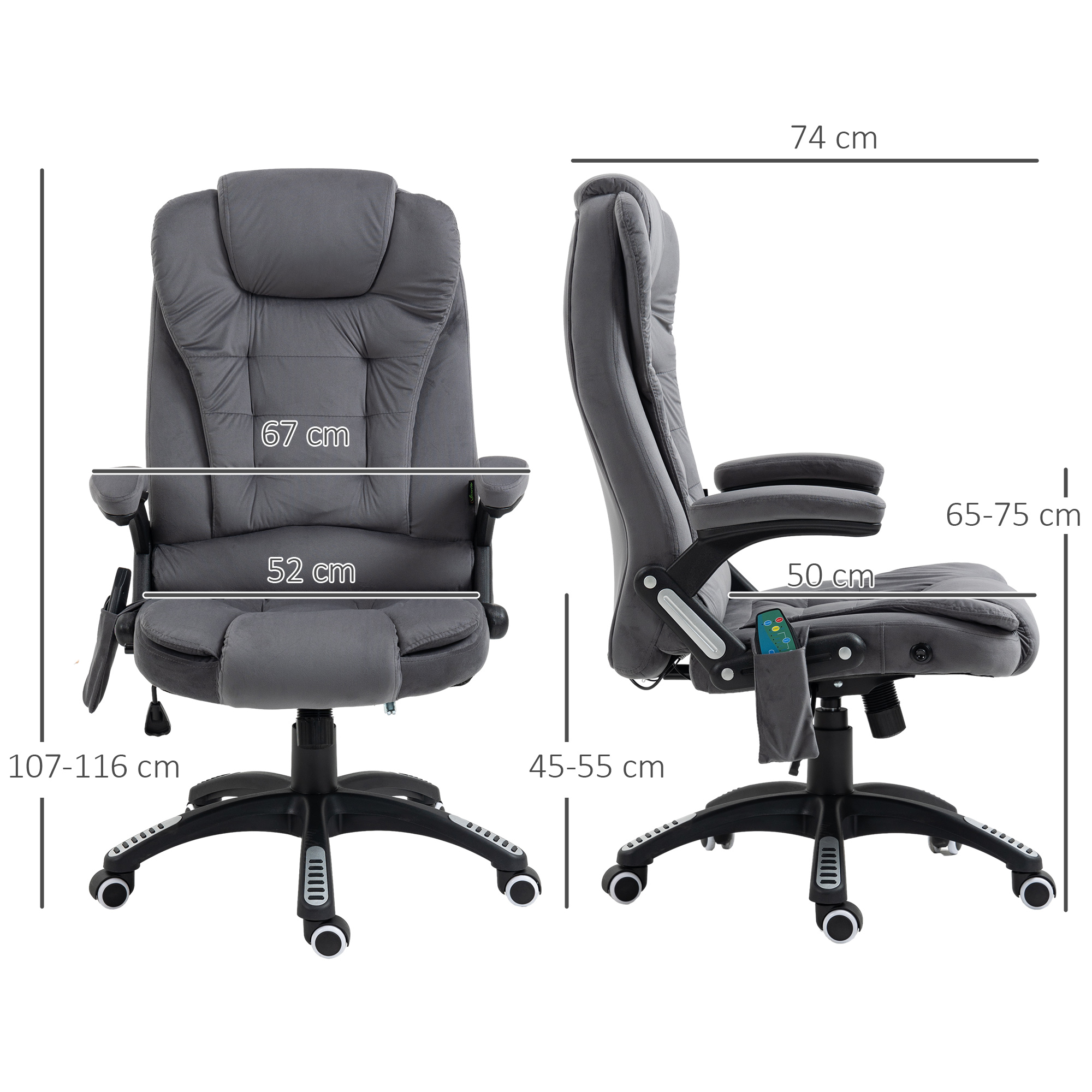 Vinsetto Bureaustoel met Massage- & Verwarmingselement, ergonomisch, in hoogte verstelbaar, Donkergrijs
