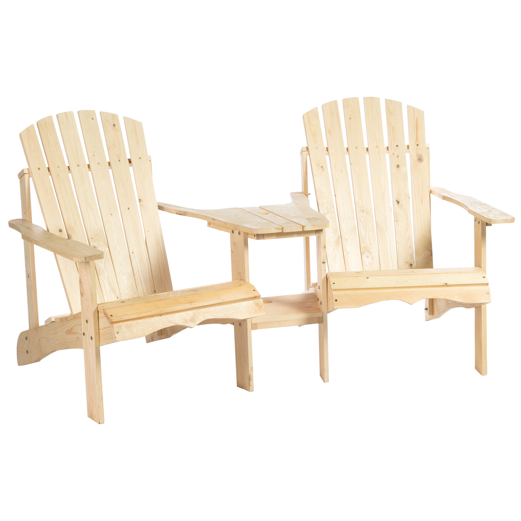 Outsunny 2 tuinstoelen met bijzettafel naturel dennenhout 178 x 87 x 92 cm
