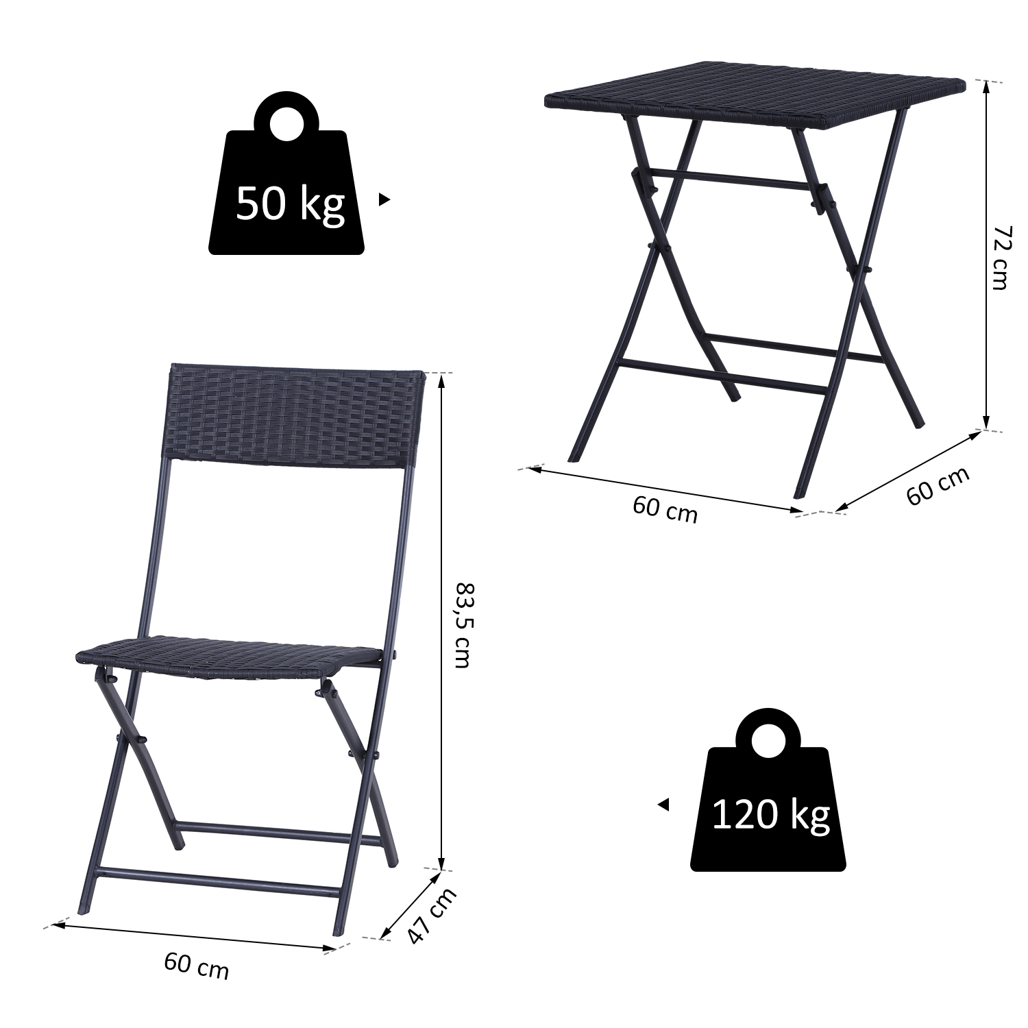 Outsunny 3-delig poly-rotan Bistro zitgroep tafel-stoel set tuinset tuinmeubels