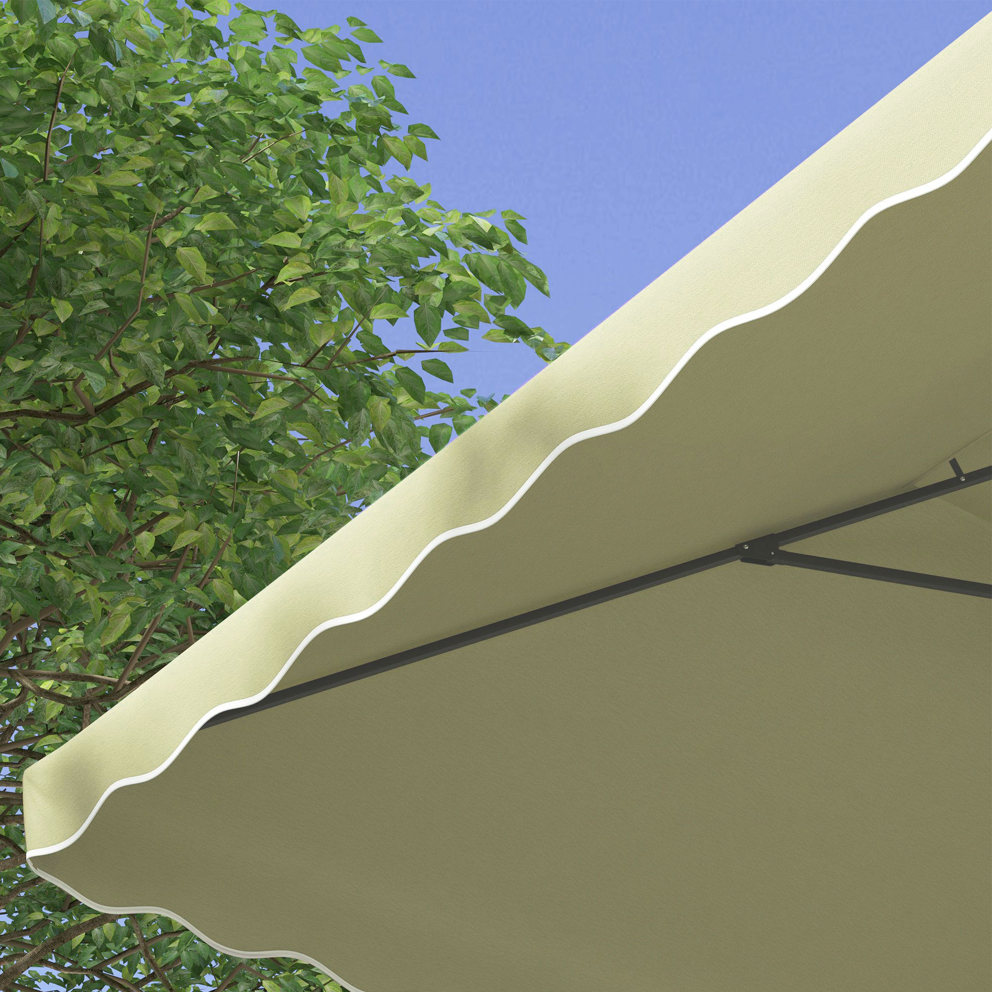 Outsunny Tuinparasol, zweefparasol, decoratieve rand, ventilatiedak, metalen frame, 2,4x2,4x2,6m, Beige