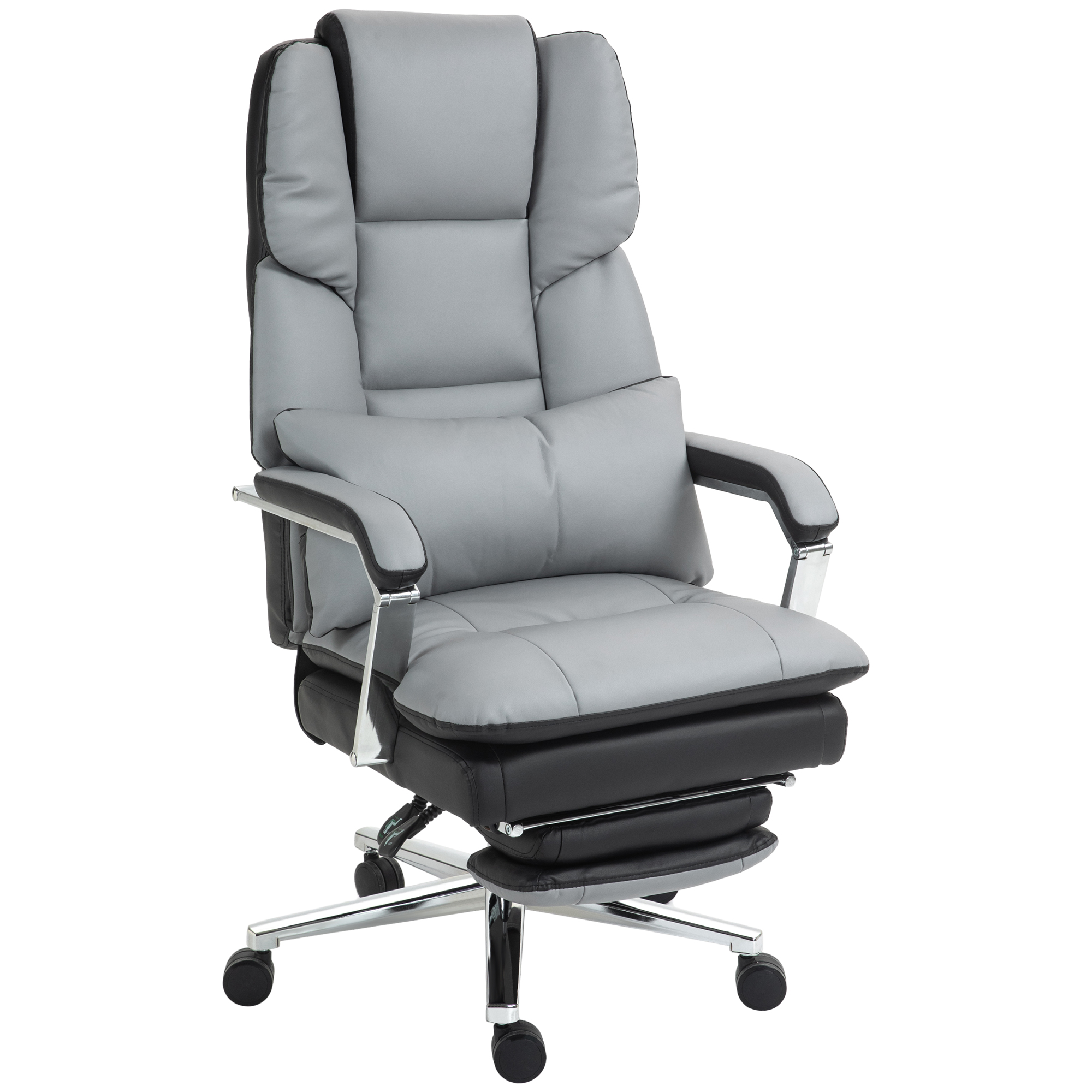 HOMCOM Ergonomische Verstelbare Bureaustoel, 63x71x123-129cm, Lichtgrijs/Zwart