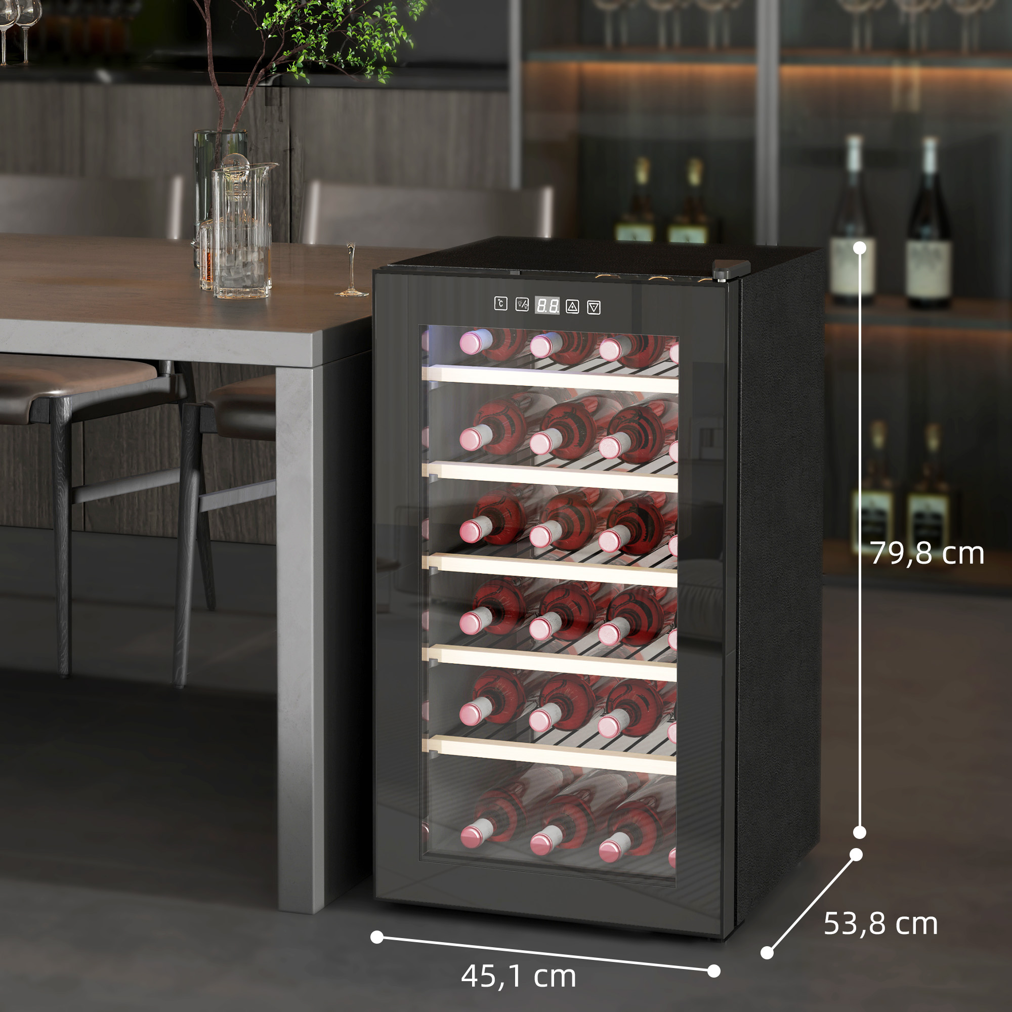 HOMCOM Wijnkoelkast voor 41 Flessen, 91 Liter Capaciteit, Drankenkoelkast met LED-Display en Touchscreen, Zwart