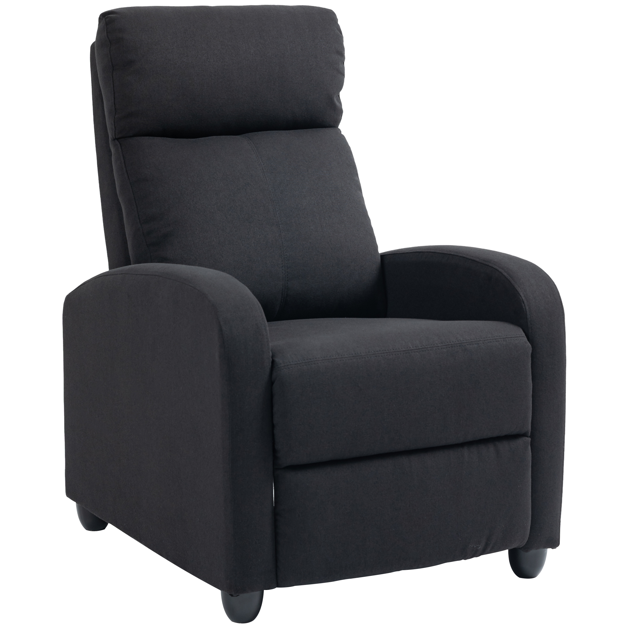 HOMCOM Relaxfauteuil, verstelbaar tot 135°, uitschuifbare voetsteun, gestoffeerde leuningen, Linnen-Polyester, Zwart