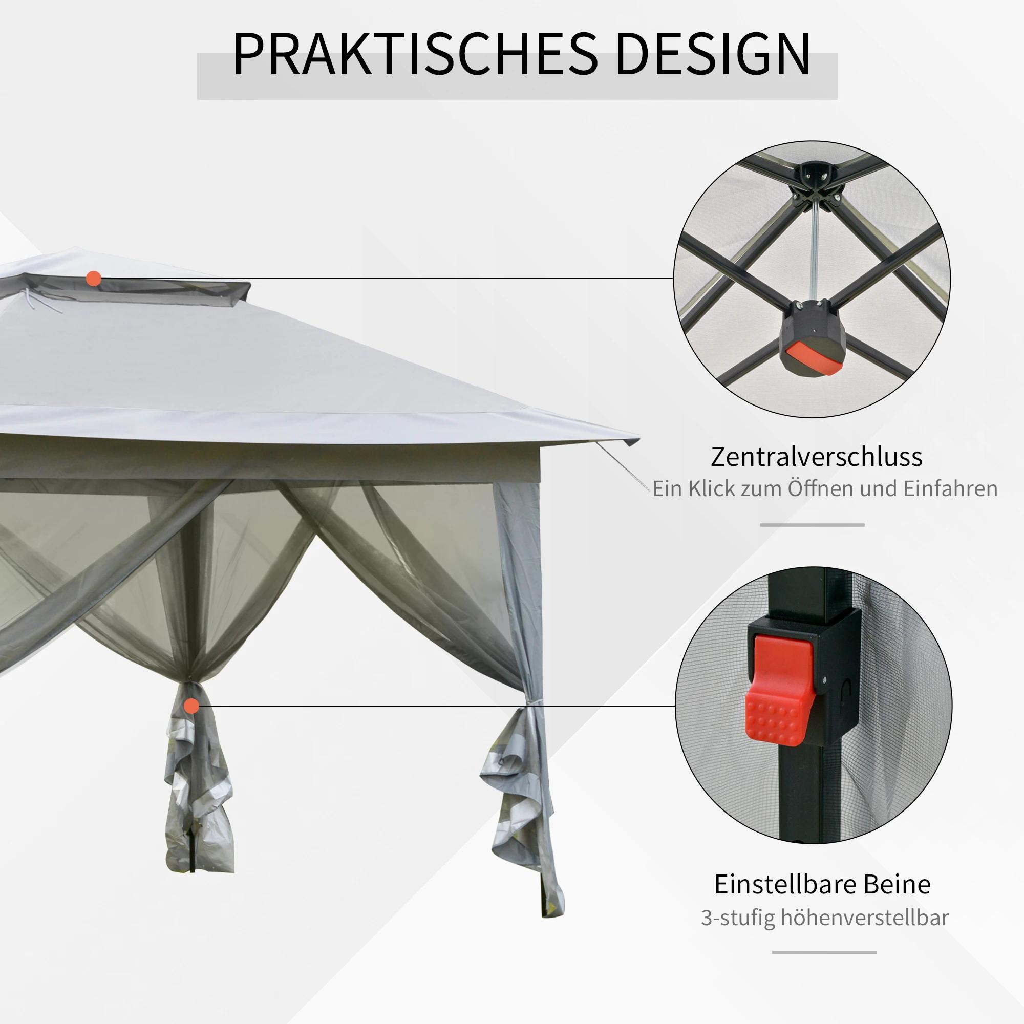 partytent opvouwbare tent pop-up tent incl. tas op wielen staal + oxford + mesh grijs