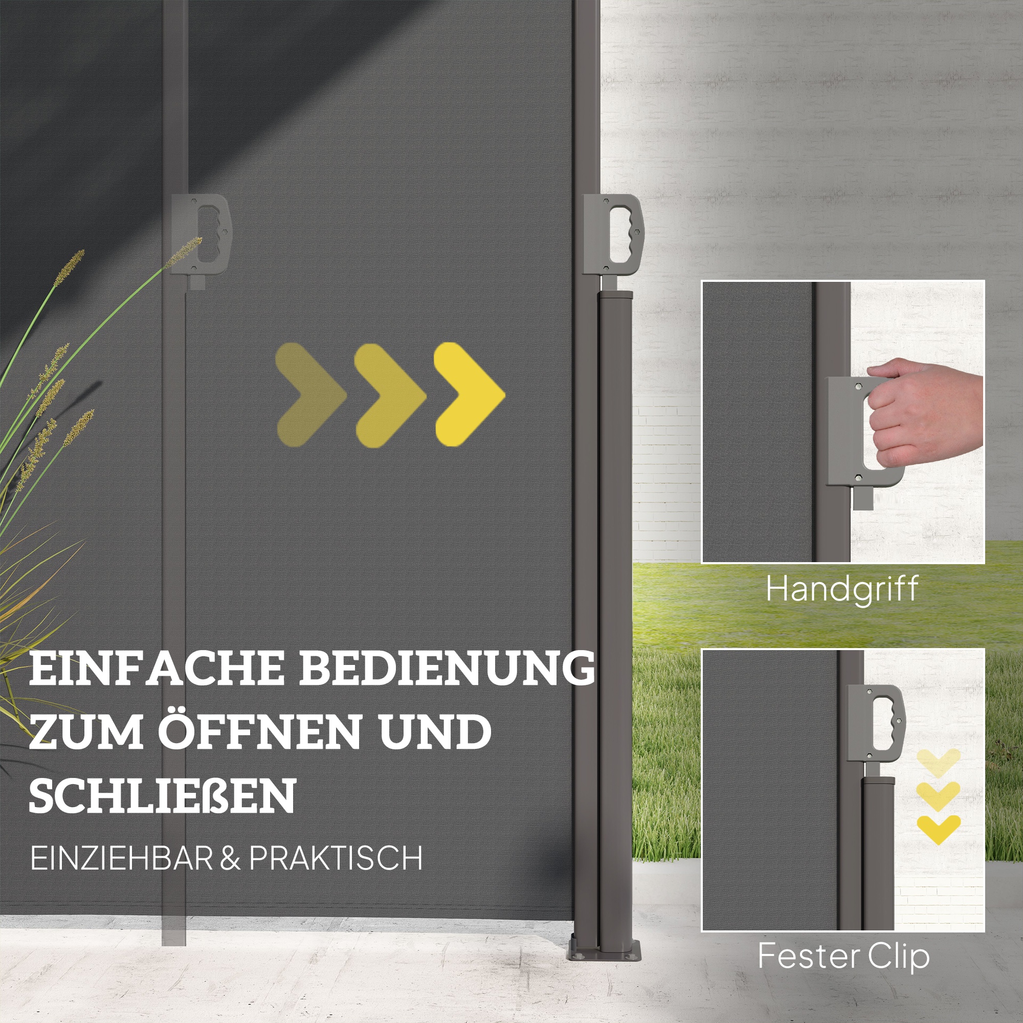 Outsunny Uittrekbare Zijluifel Privacyscherm met Muurbevestiging, UV-& waterbestendig 300x180cm in Donkergrijs